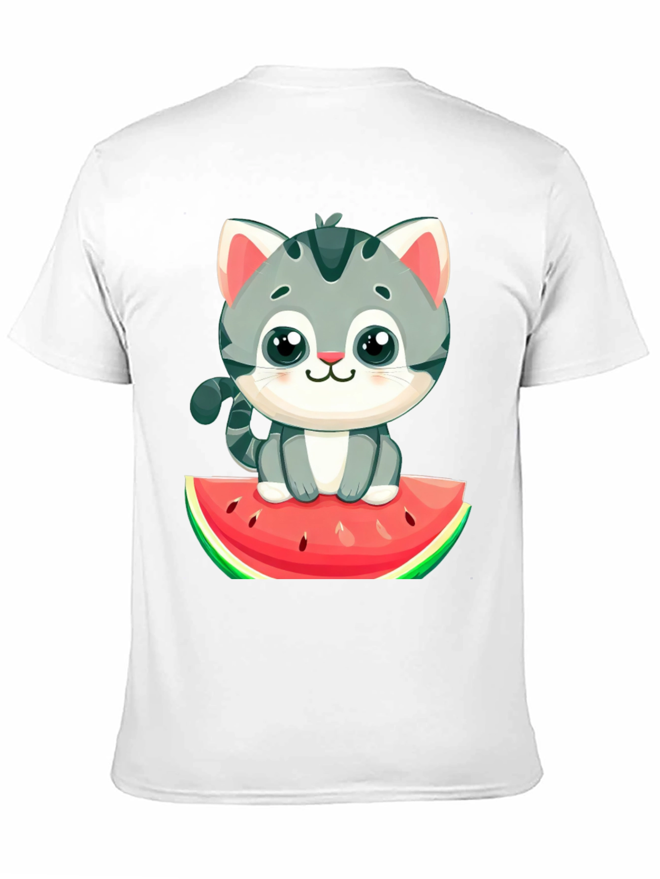 Cute Cat on Watermelon Graphic Tee - Black T-Shirt