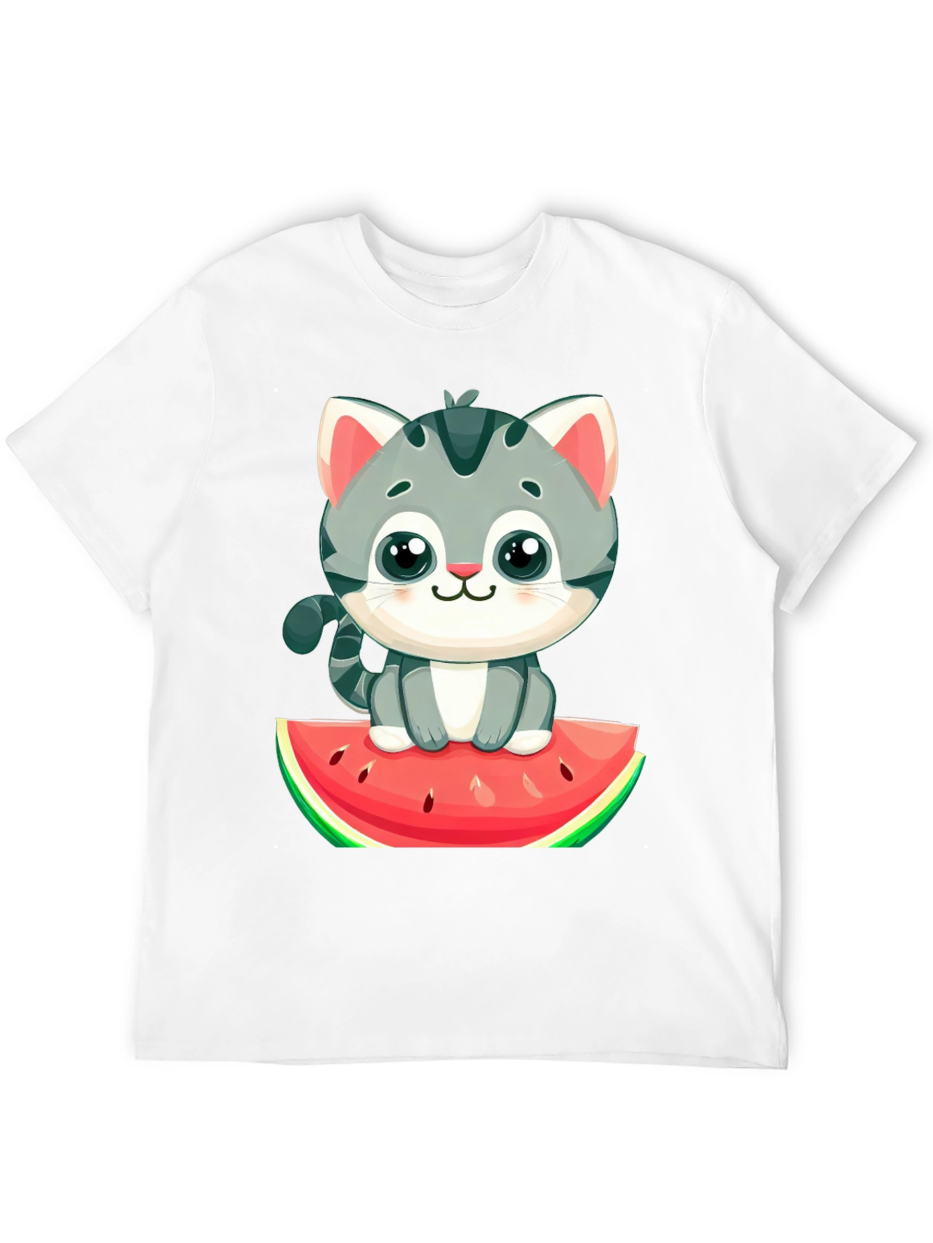 Cute Cat on Watermelon Graphic Tee - Black T-Shirt
