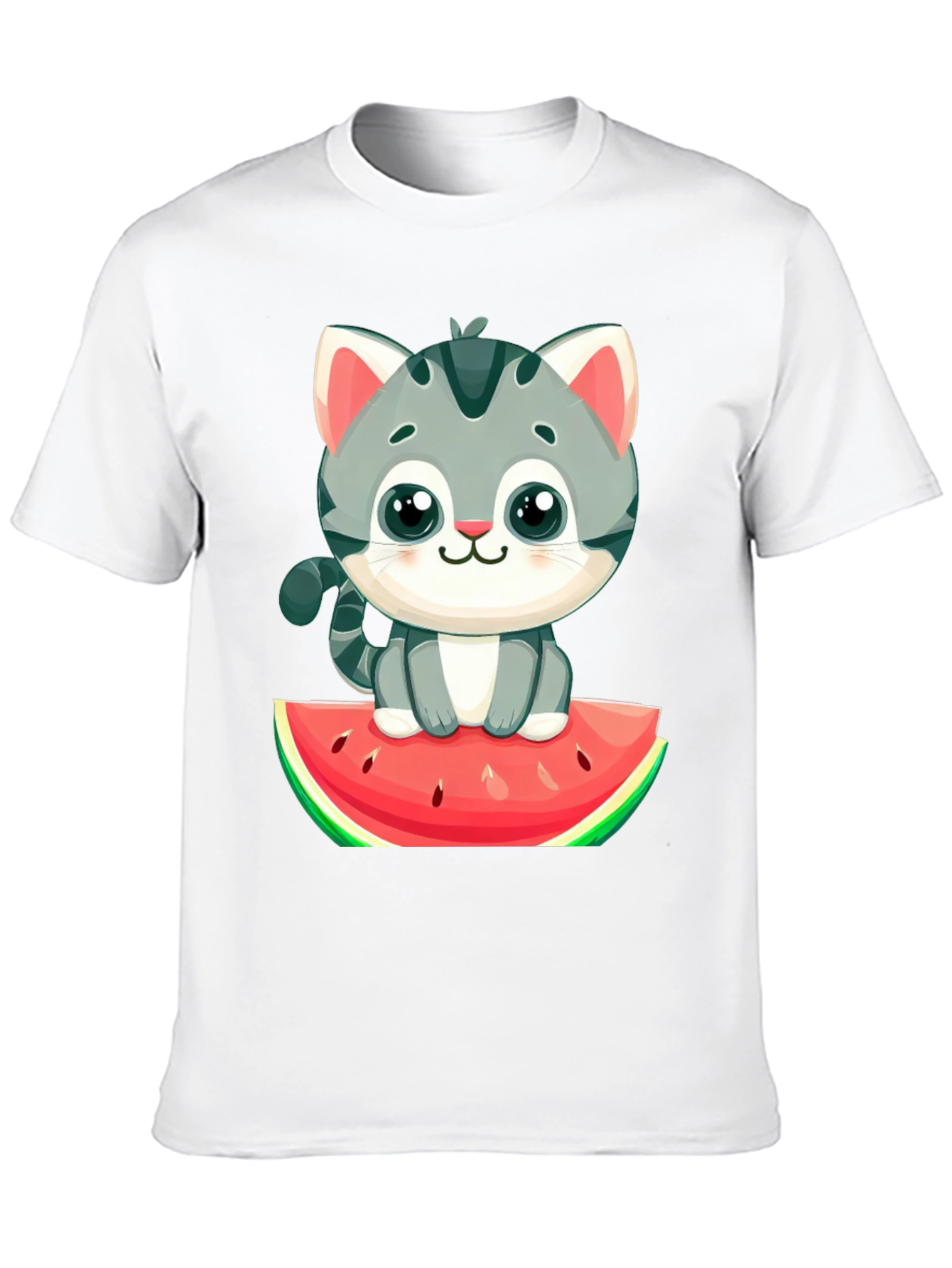 Cute Cat on Watermelon Graphic Tee - Black T-Shirt