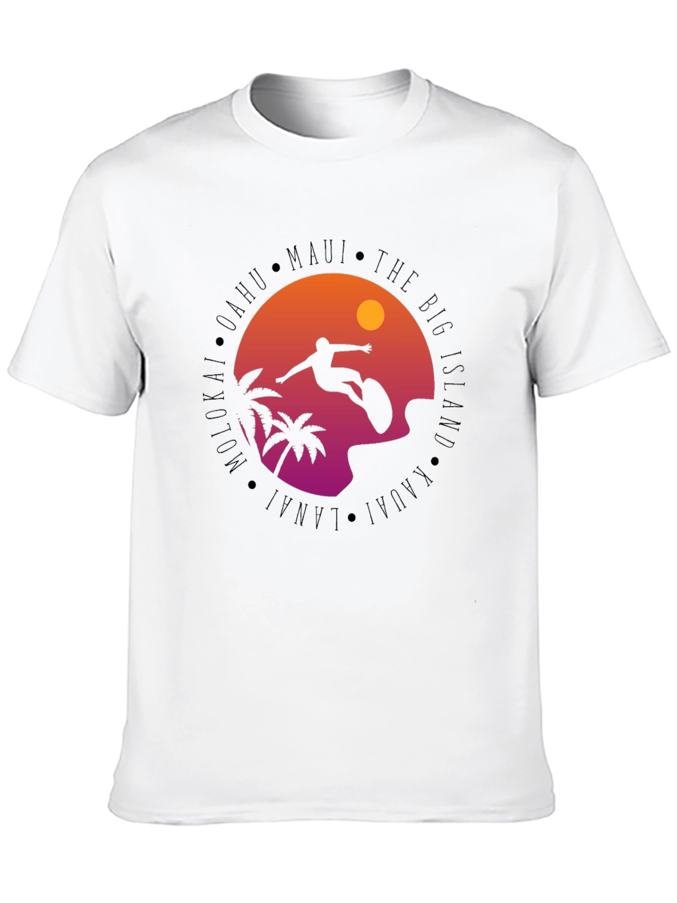 Hawaii Islands Surfing Silhouette Black T-Shirt