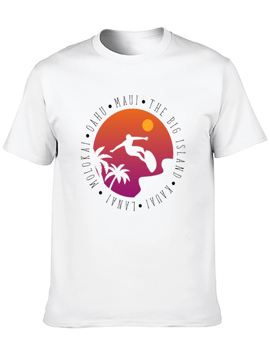 Hawaii Islands Surfing Silhouette Black T-Shirt