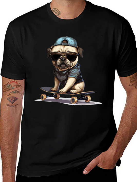 Cool Pug Skateboard T-Shirt - Black