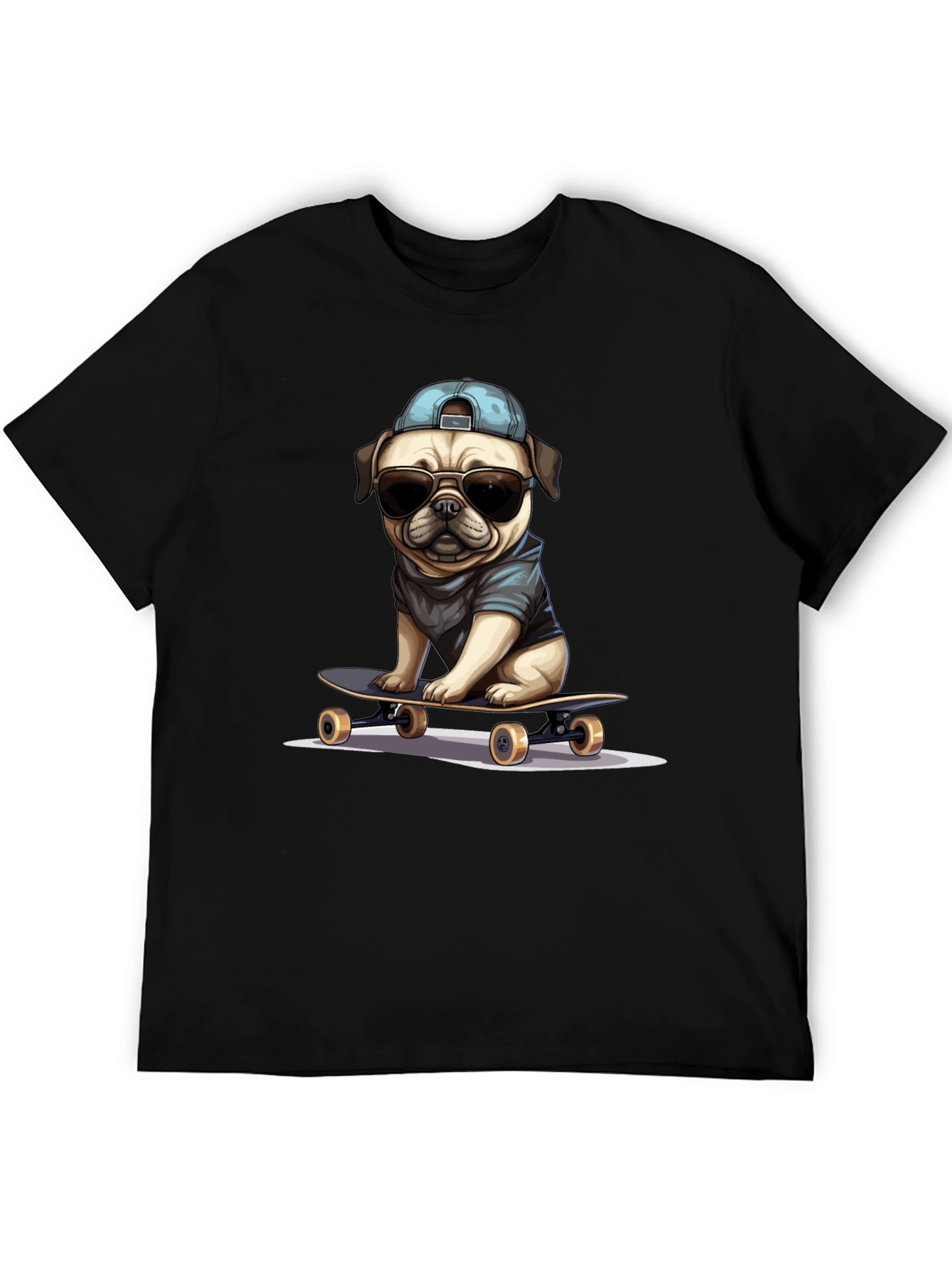 Cool Pug Skateboard T-Shirt - Black