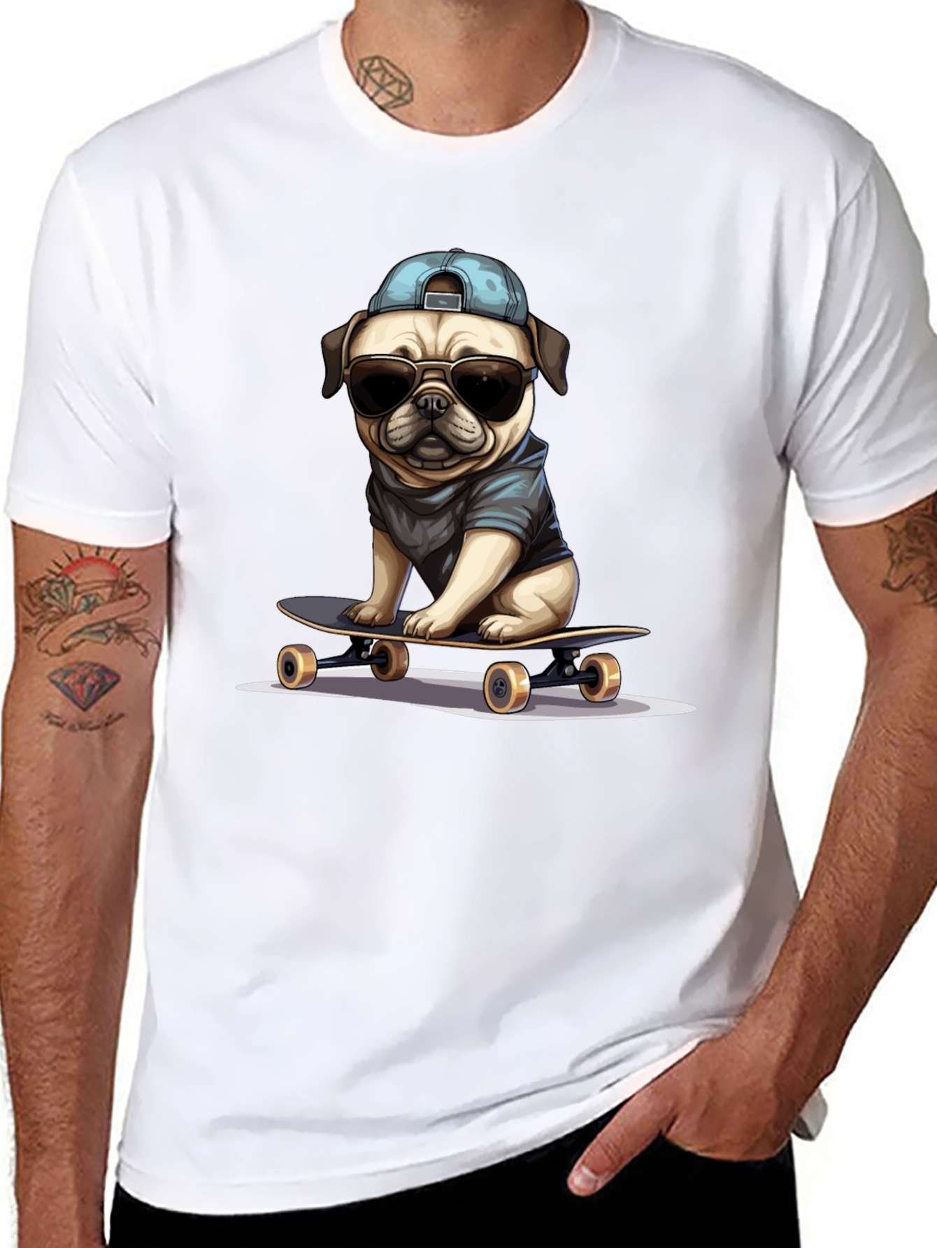 Cool Pug Skateboard T-Shirt - Black