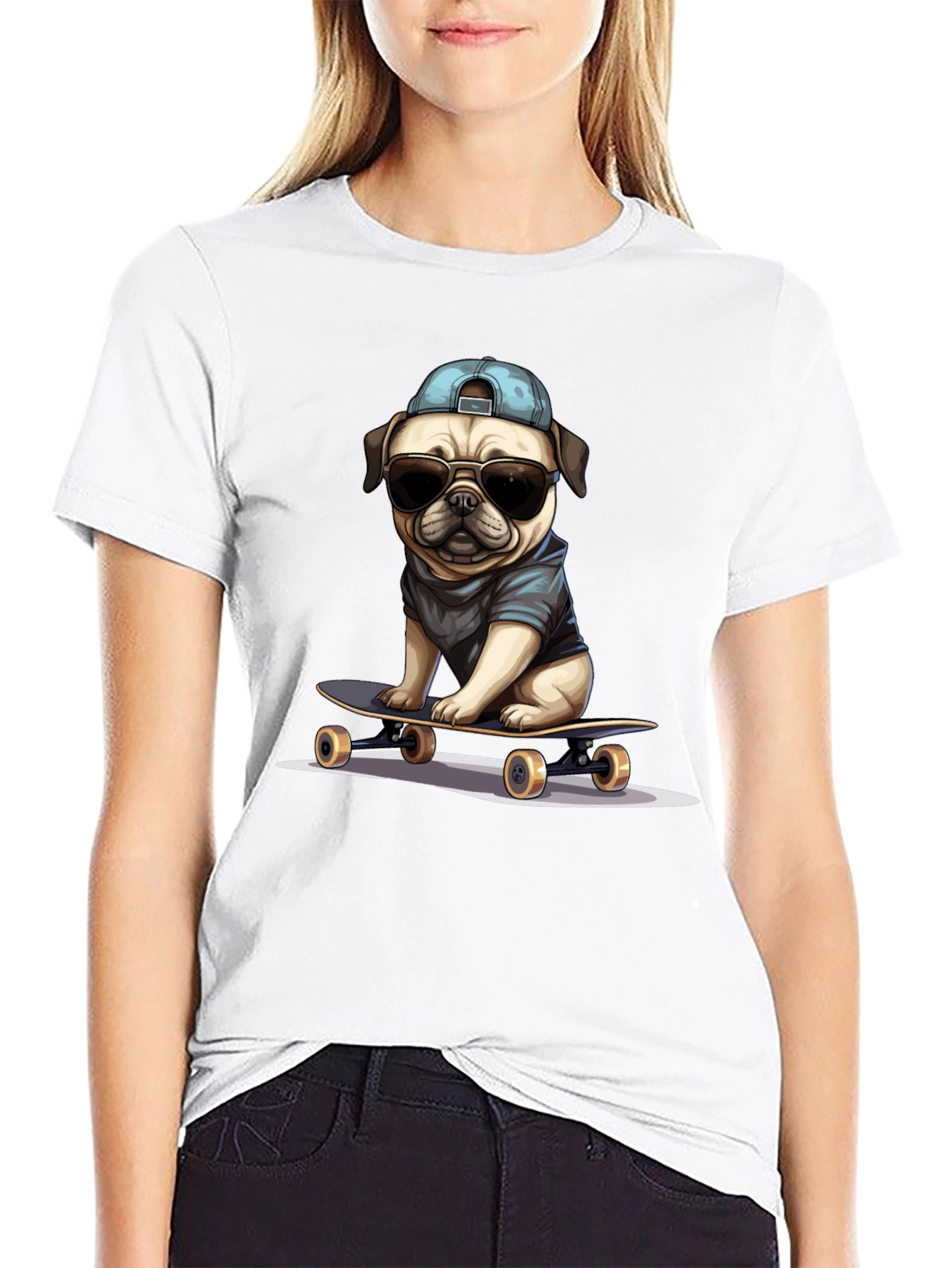 Cool Pug Skateboard T-Shirt - Black