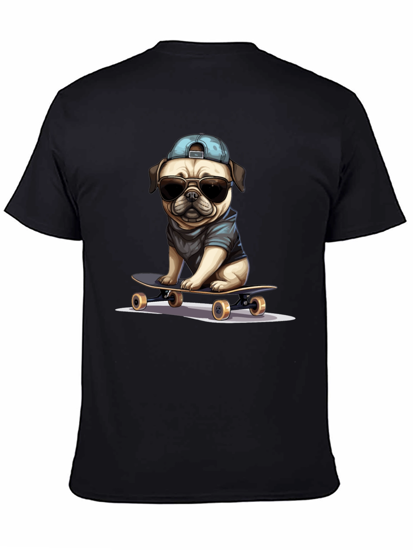Cool Pug Skateboard T-Shirt - Black