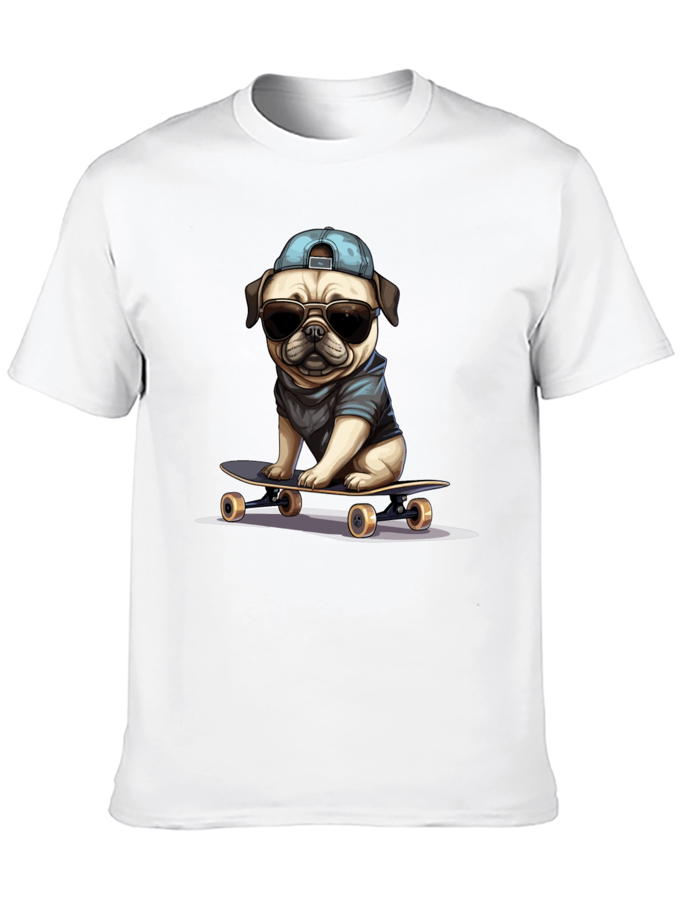 Cool Pug Skateboard T-Shirt - Black