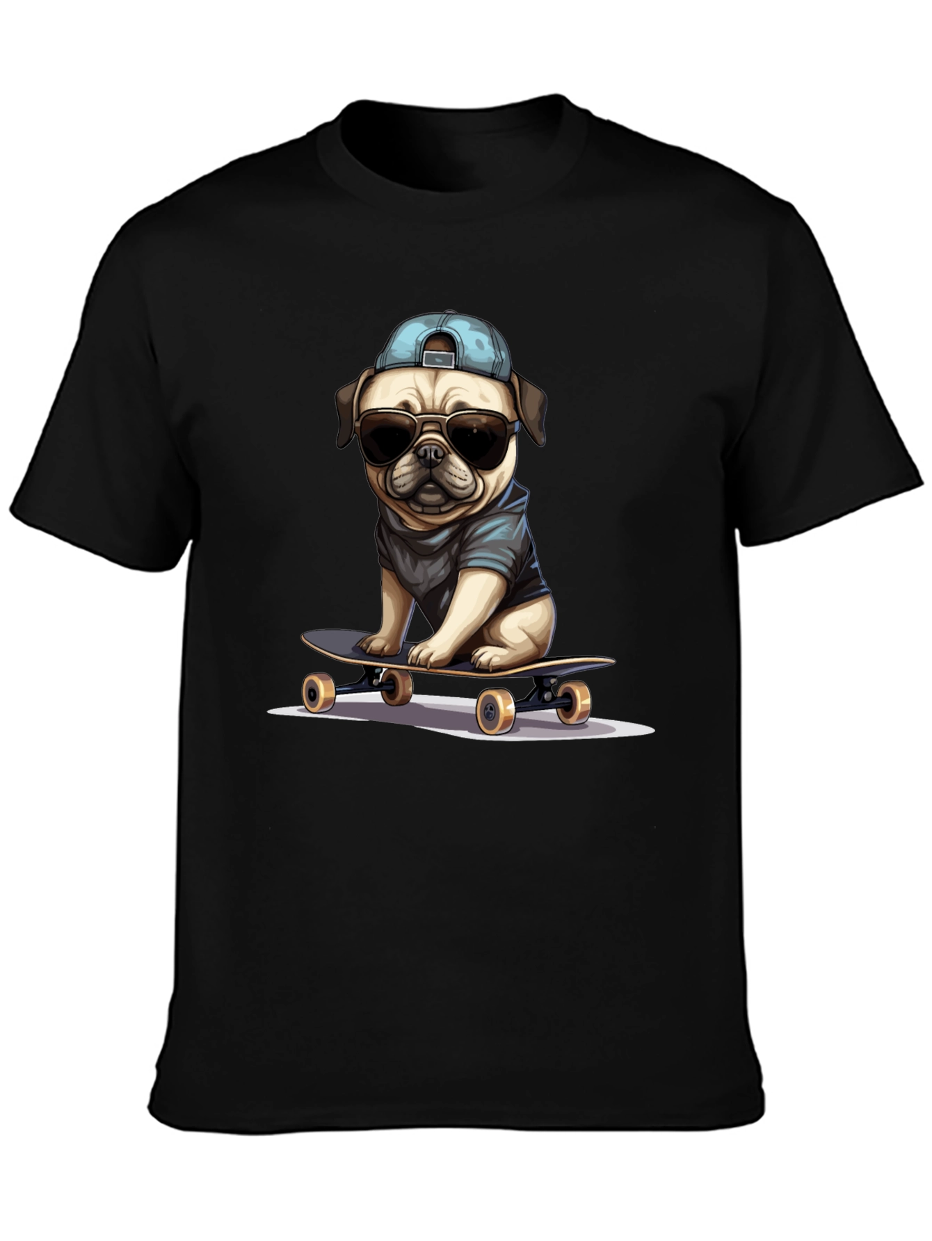 Cool Pug Skateboard T-Shirt - Black