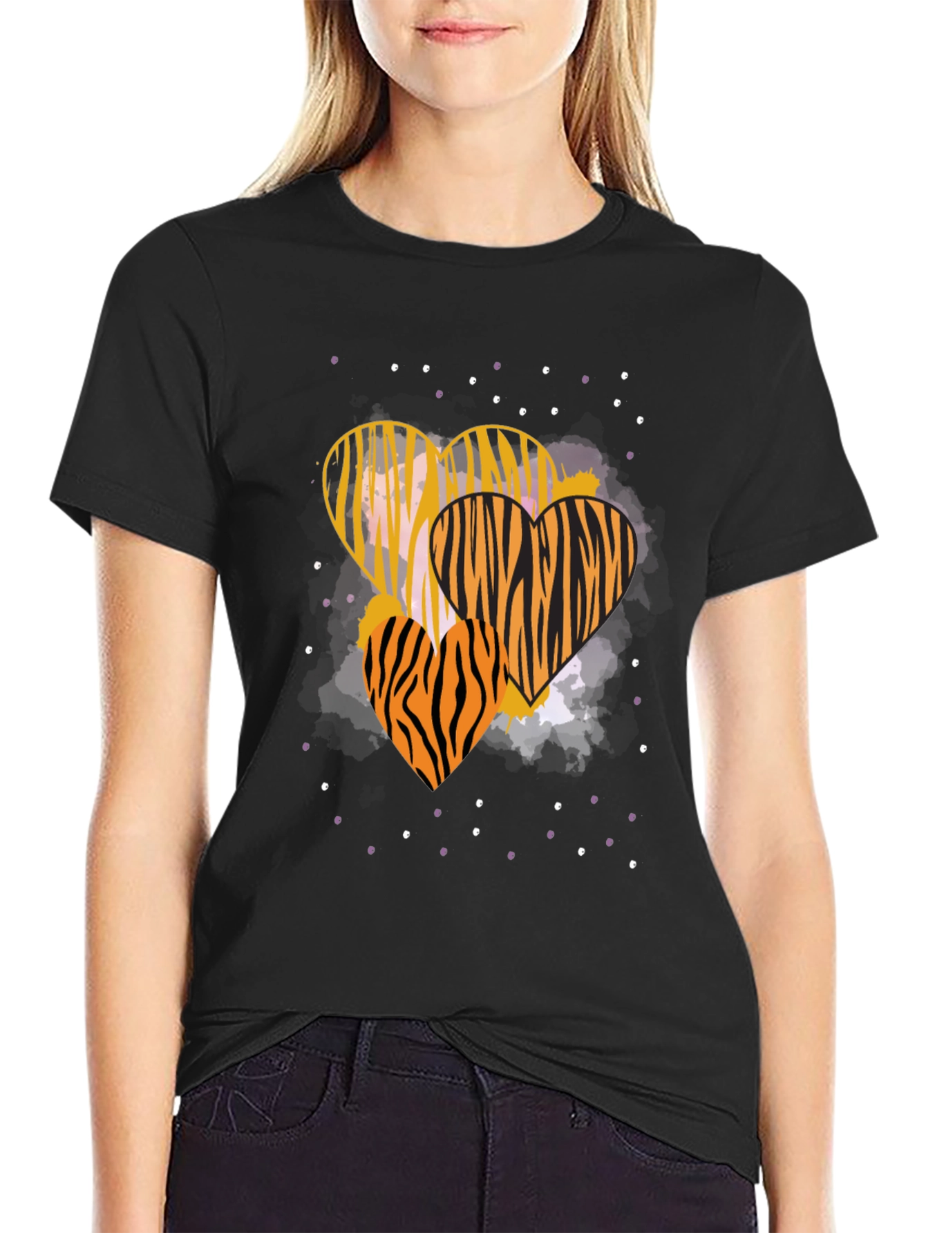 Striped Heart Graphic Tee - Trendy Casual Wear