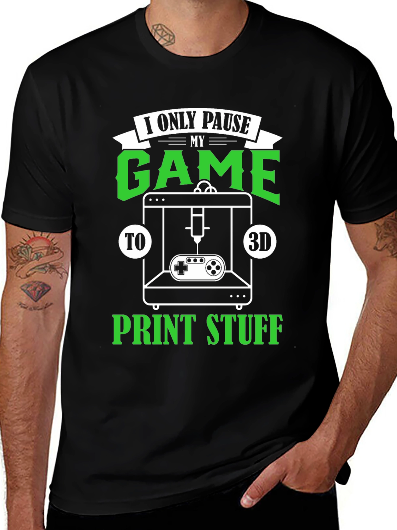 Gamer 3D Printing Black T-Shirt