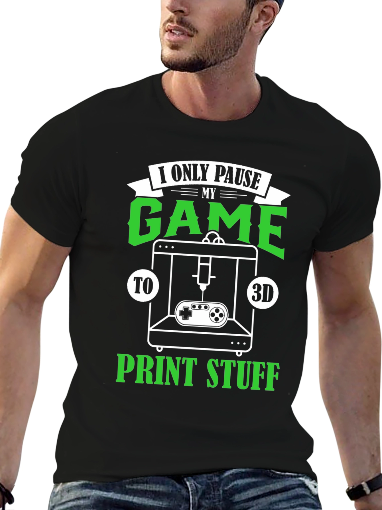 Gamer 3D Printing Black T-Shirt