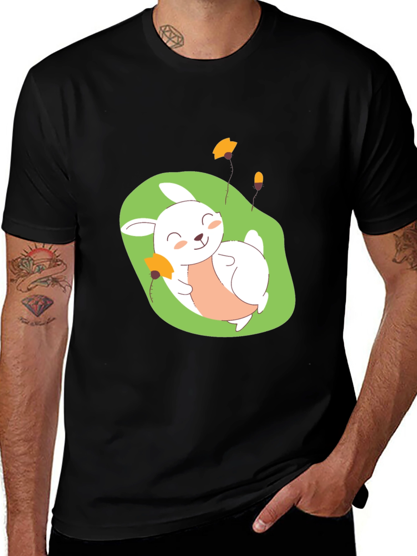 Cute Bunny Graphic Tee - Comfy Black T-Shirt