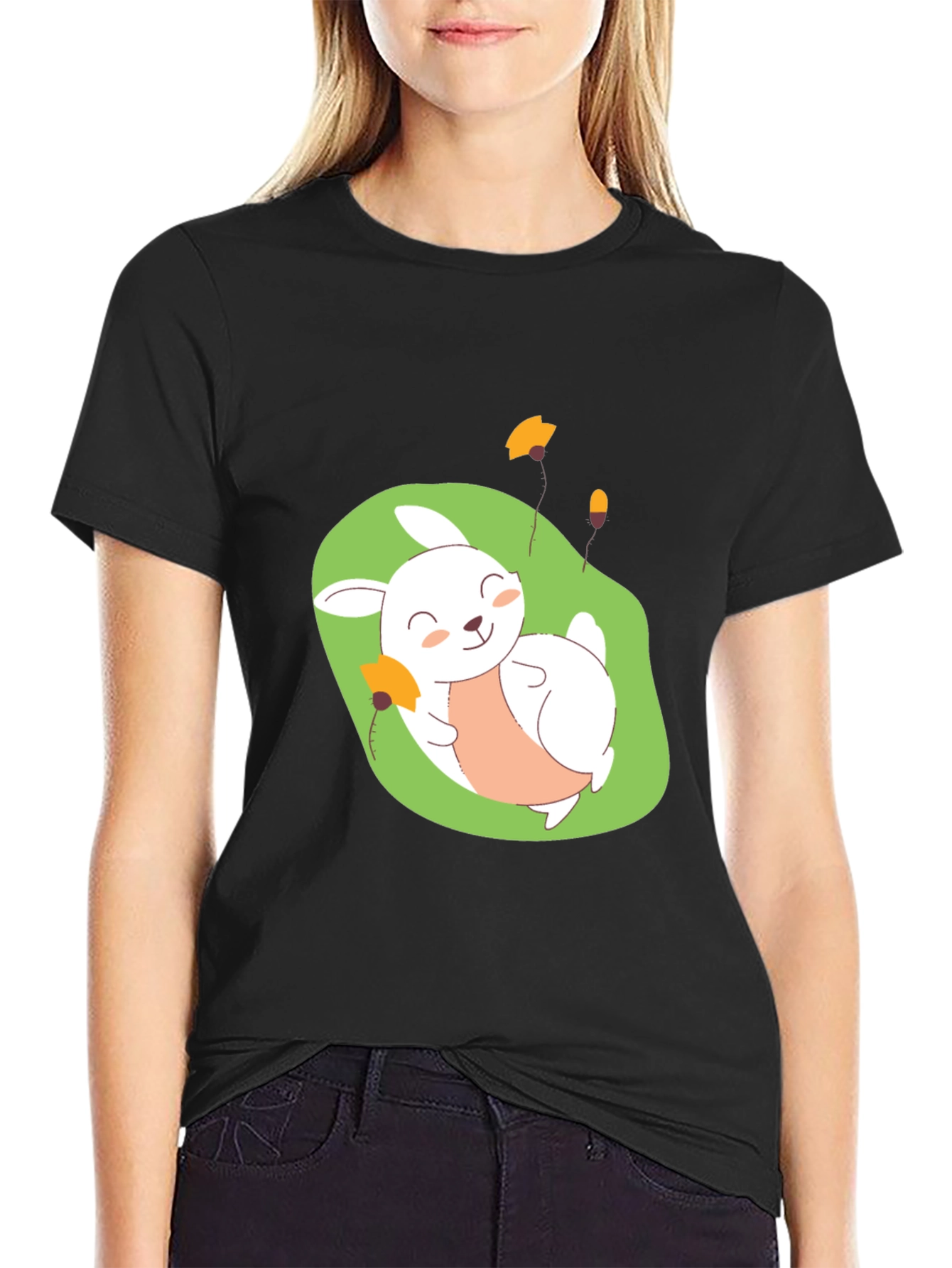 Cute Bunny Graphic Tee - Comfy Black T-Shirt