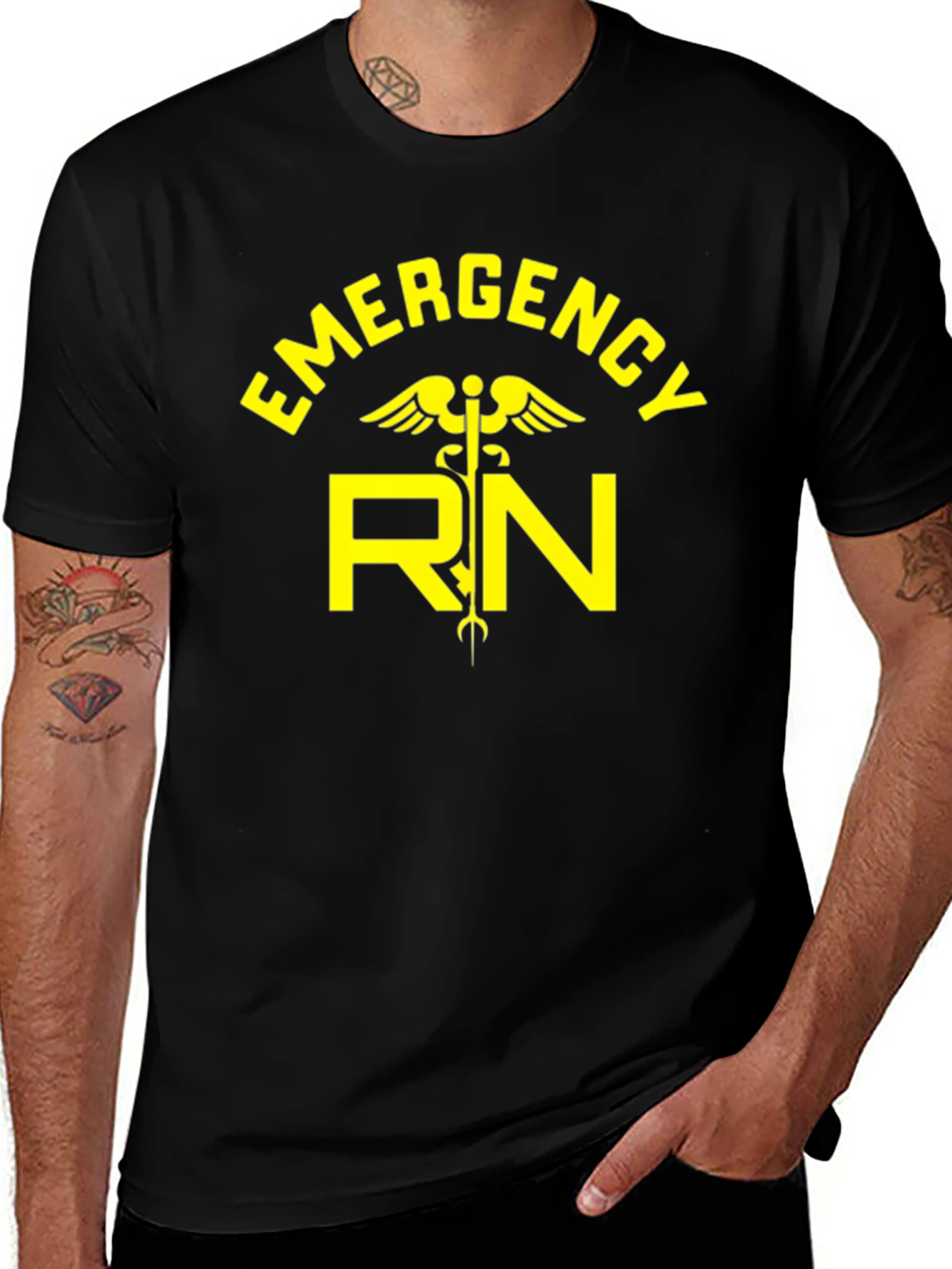 Emergency RN Graphic Tee - Caduceus Symbol Black T-Shirt