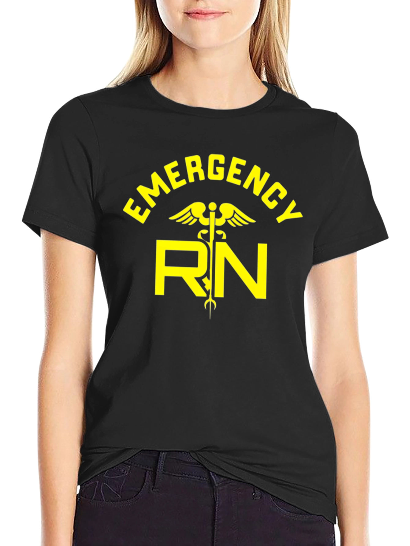 Emergency RN Graphic Tee - Caduceus Symbol Black T-Shirt
