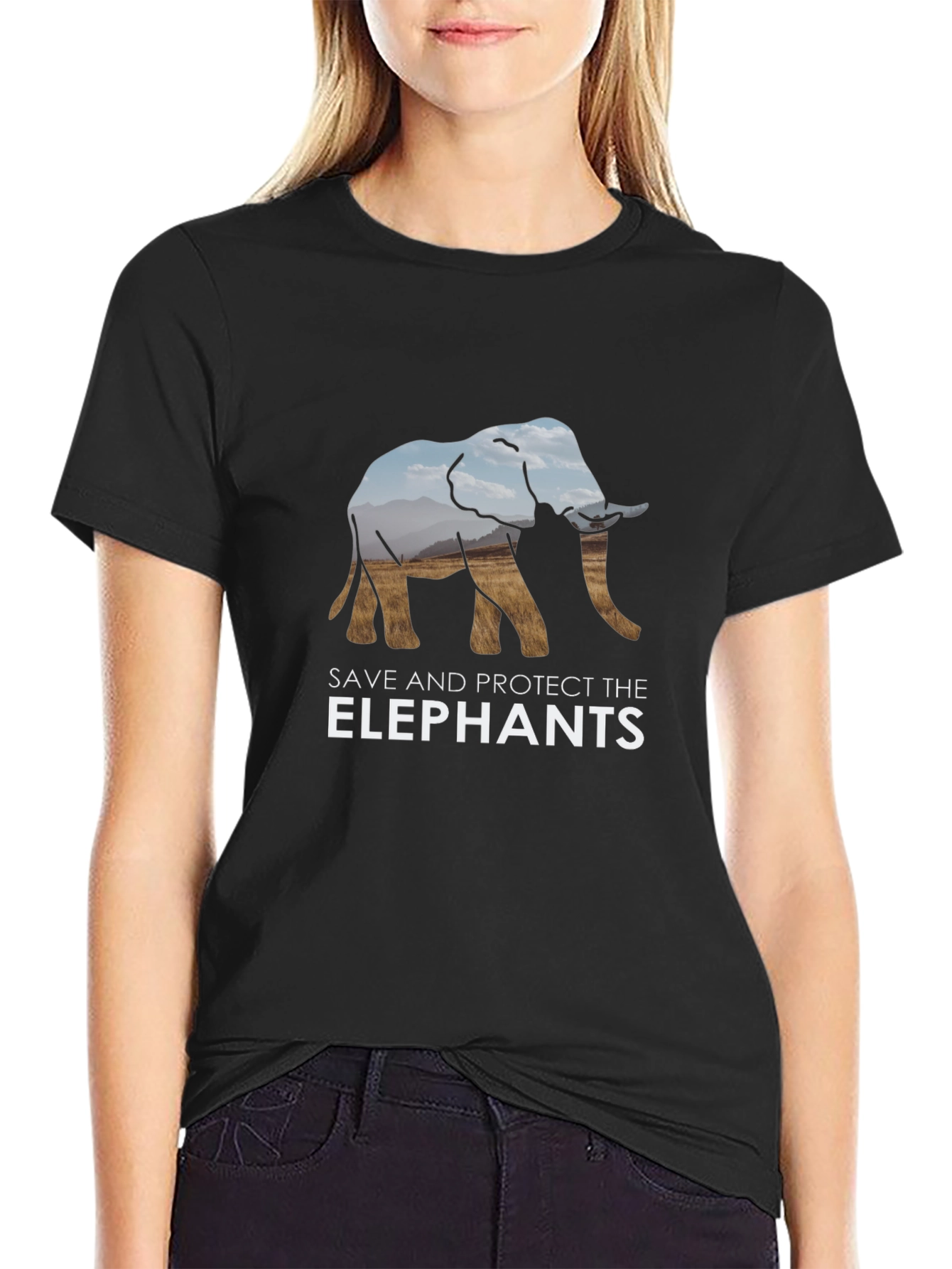 Save The Elephants Graphic Tee - Black