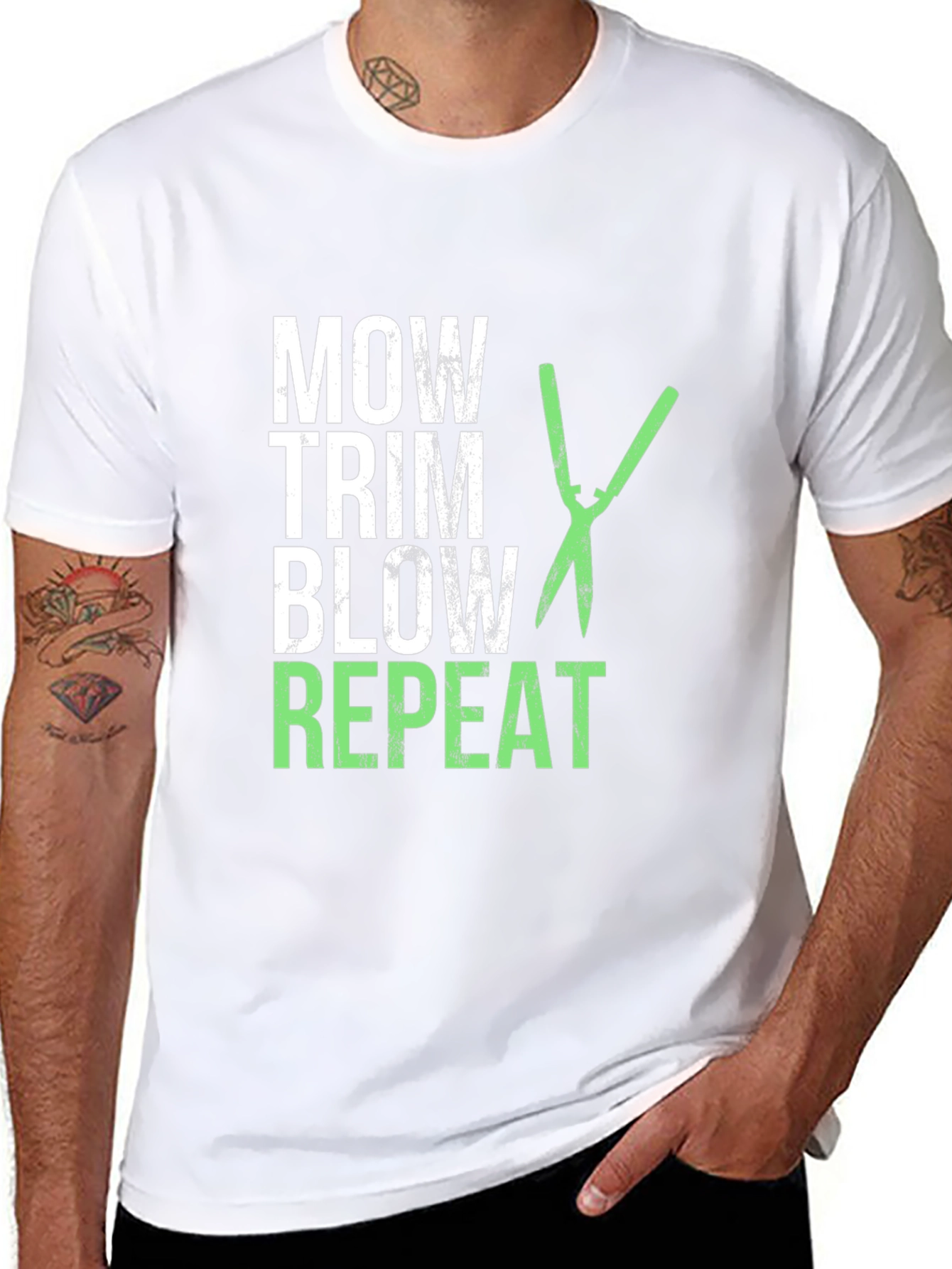 Mow Trim Blow Repeat T-Shirt - Landscaping Humor