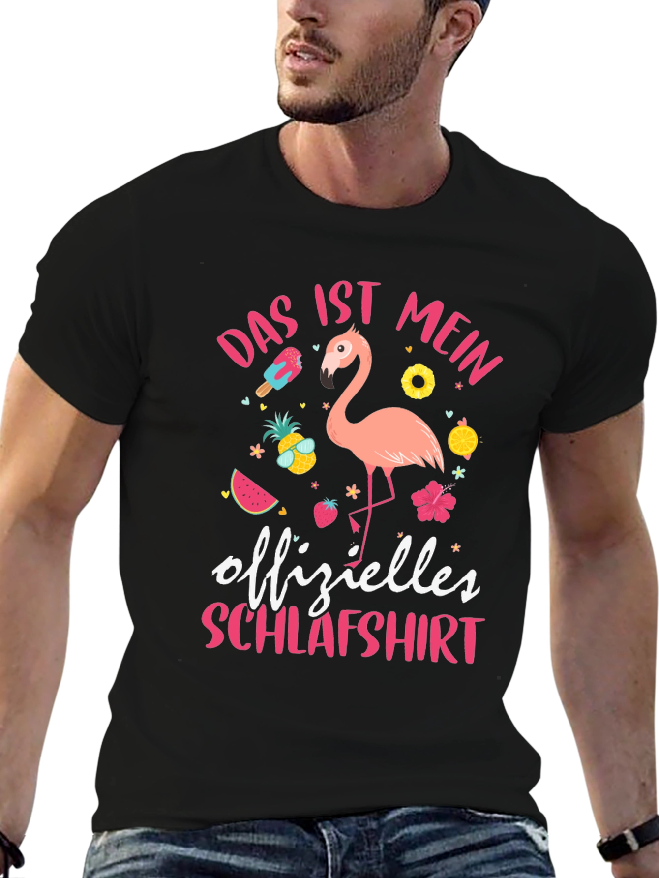 Mens Black Flamingo Schlafshirt Graphic Tee