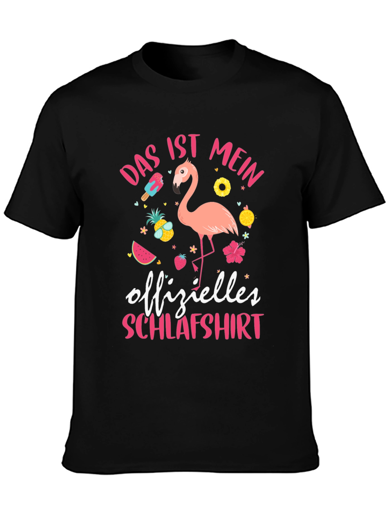 Mens Black Flamingo Schlafshirt Graphic Tee