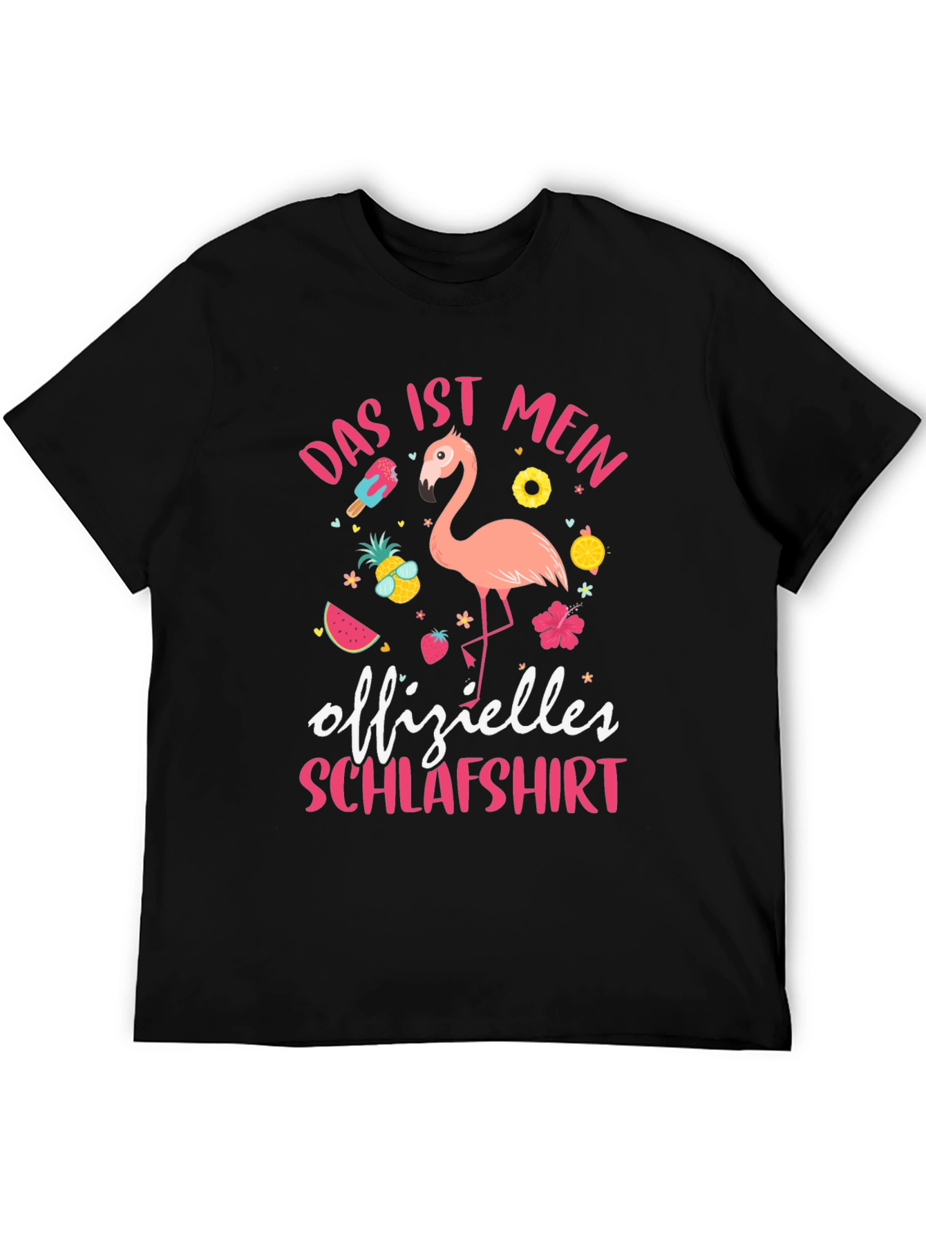 Mens Black Flamingo Schlafshirt Graphic Tee