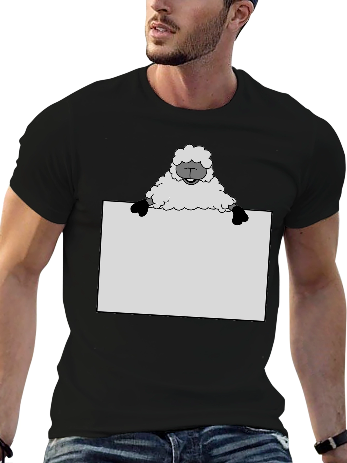Sheep Holding Sign T-Shirt - Black