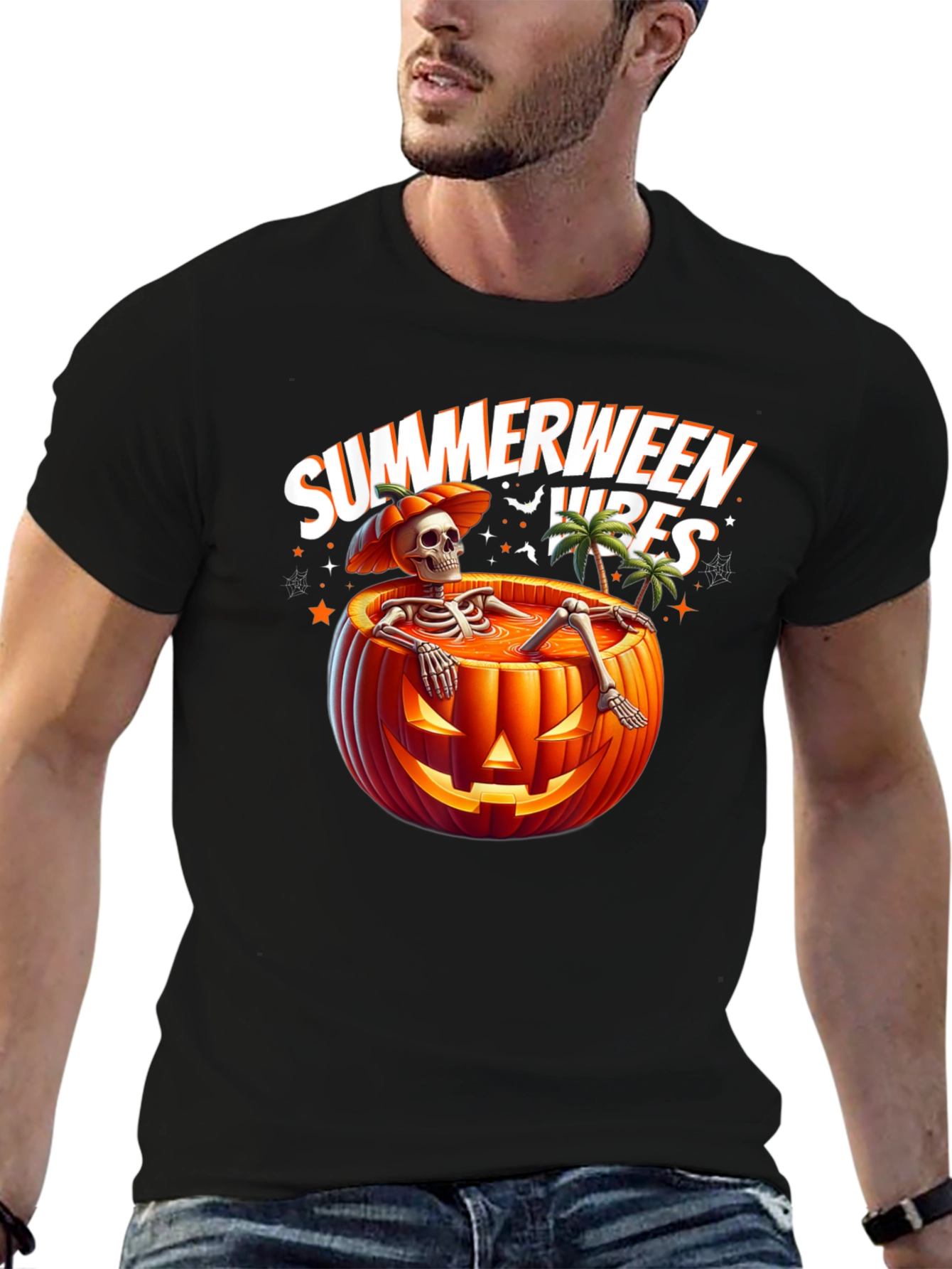 Summerween Vibes T-Shirt - Skeleton in Pumpkin