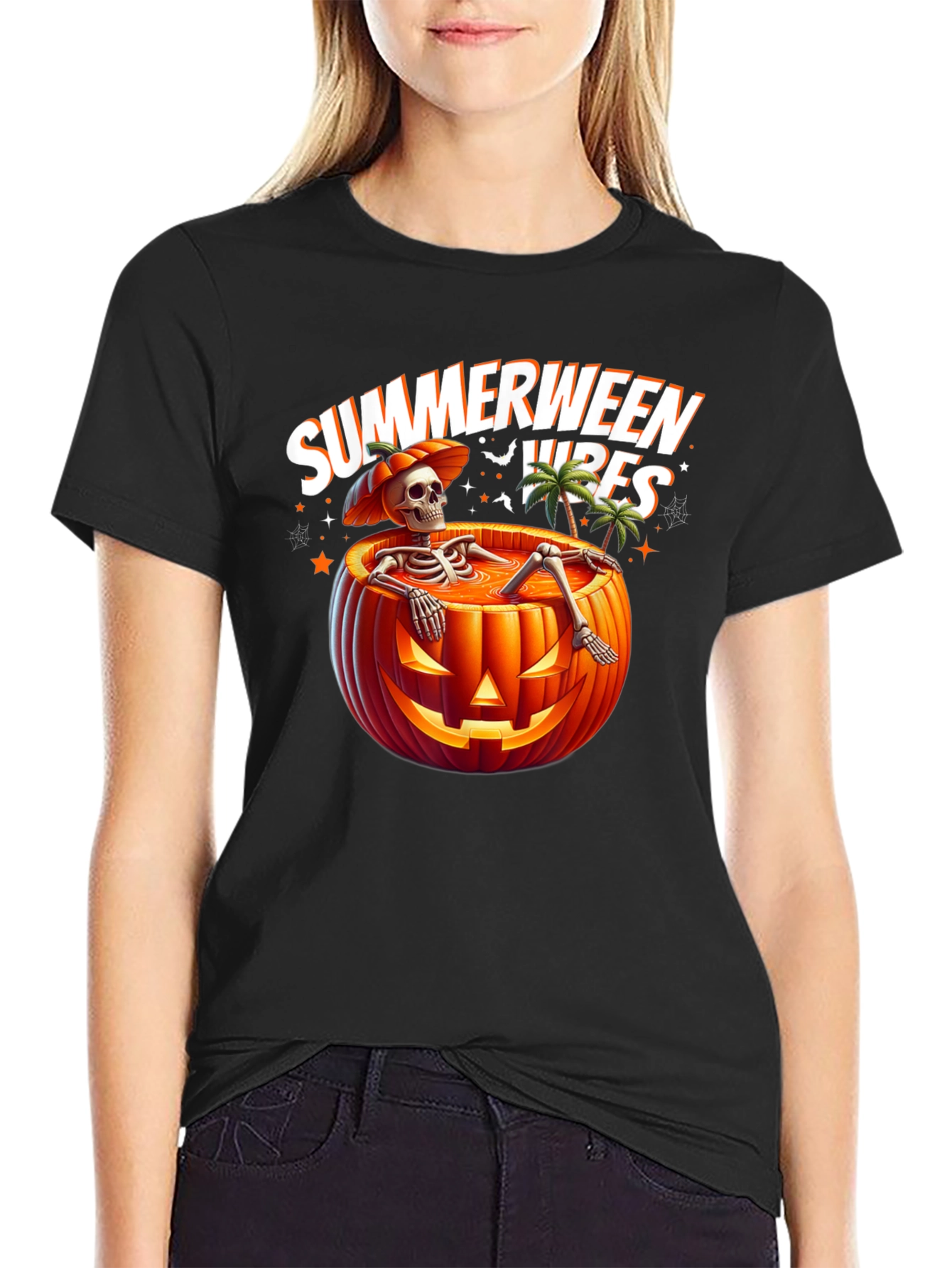 Summerween Vibes T-Shirt - Skeleton in Pumpkin