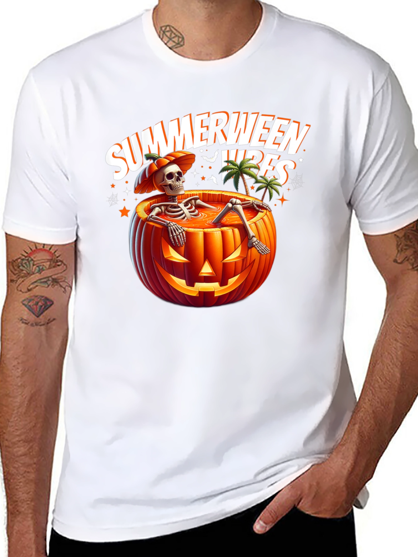Summerween Vibes T-Shirt - Skeleton in Pumpkin