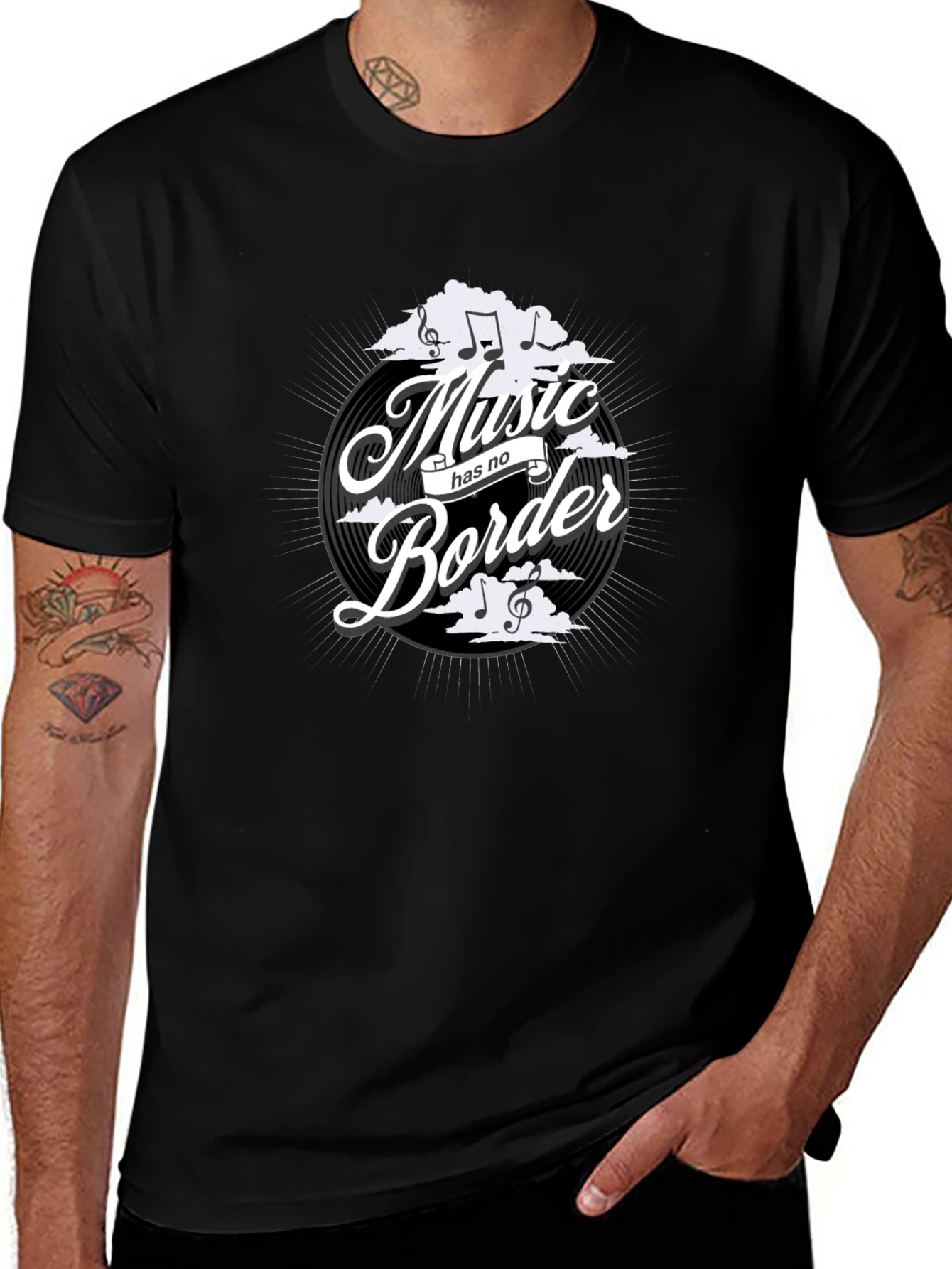 Music Has No Border Black Graphic Tee