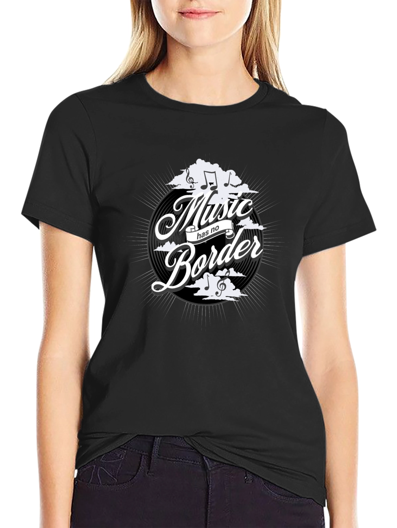 Music Has No Border Black Graphic Tee