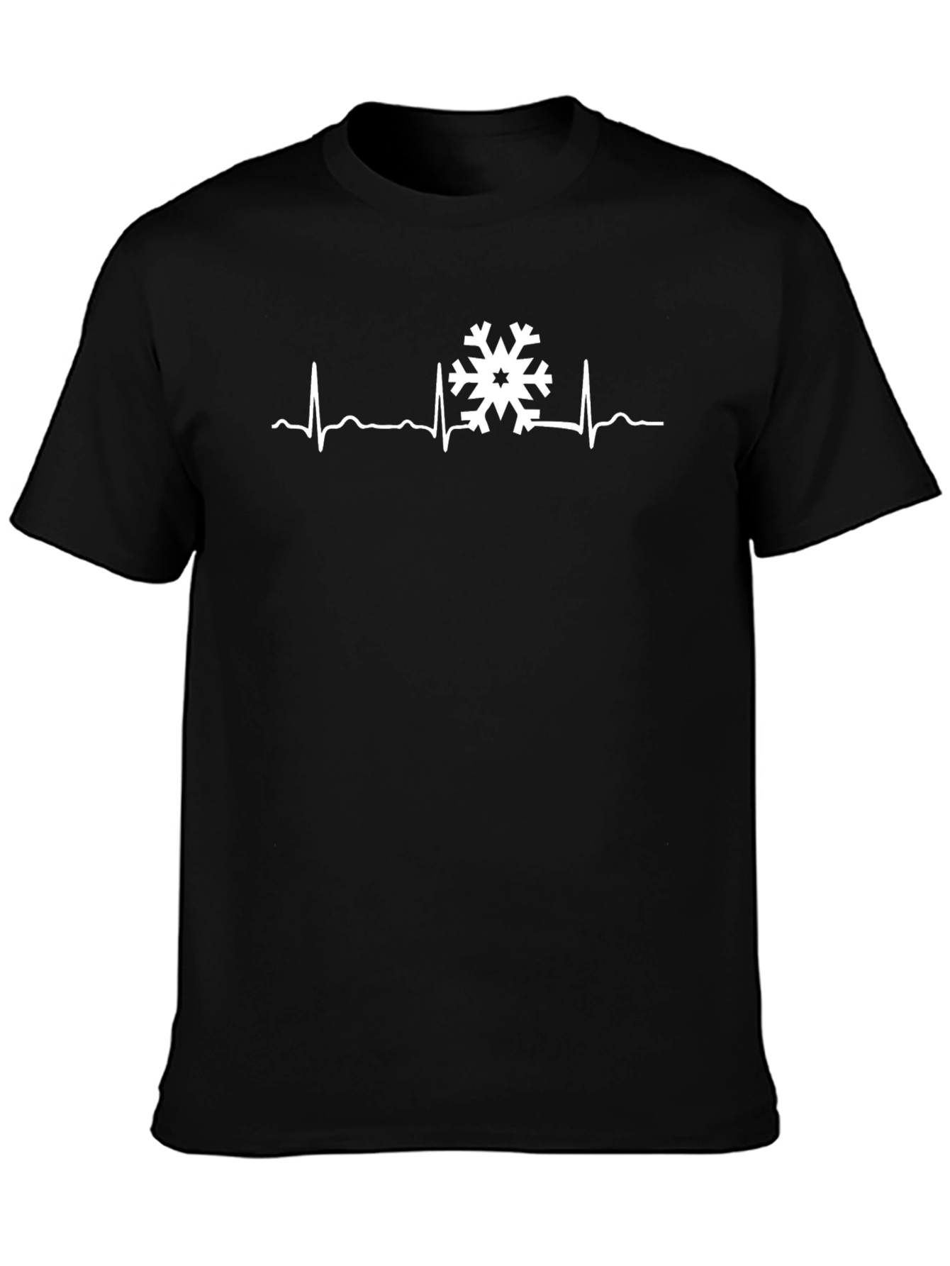 Snowflake Heartbeat Graphic Tee - Black Cotton T-Shirt
