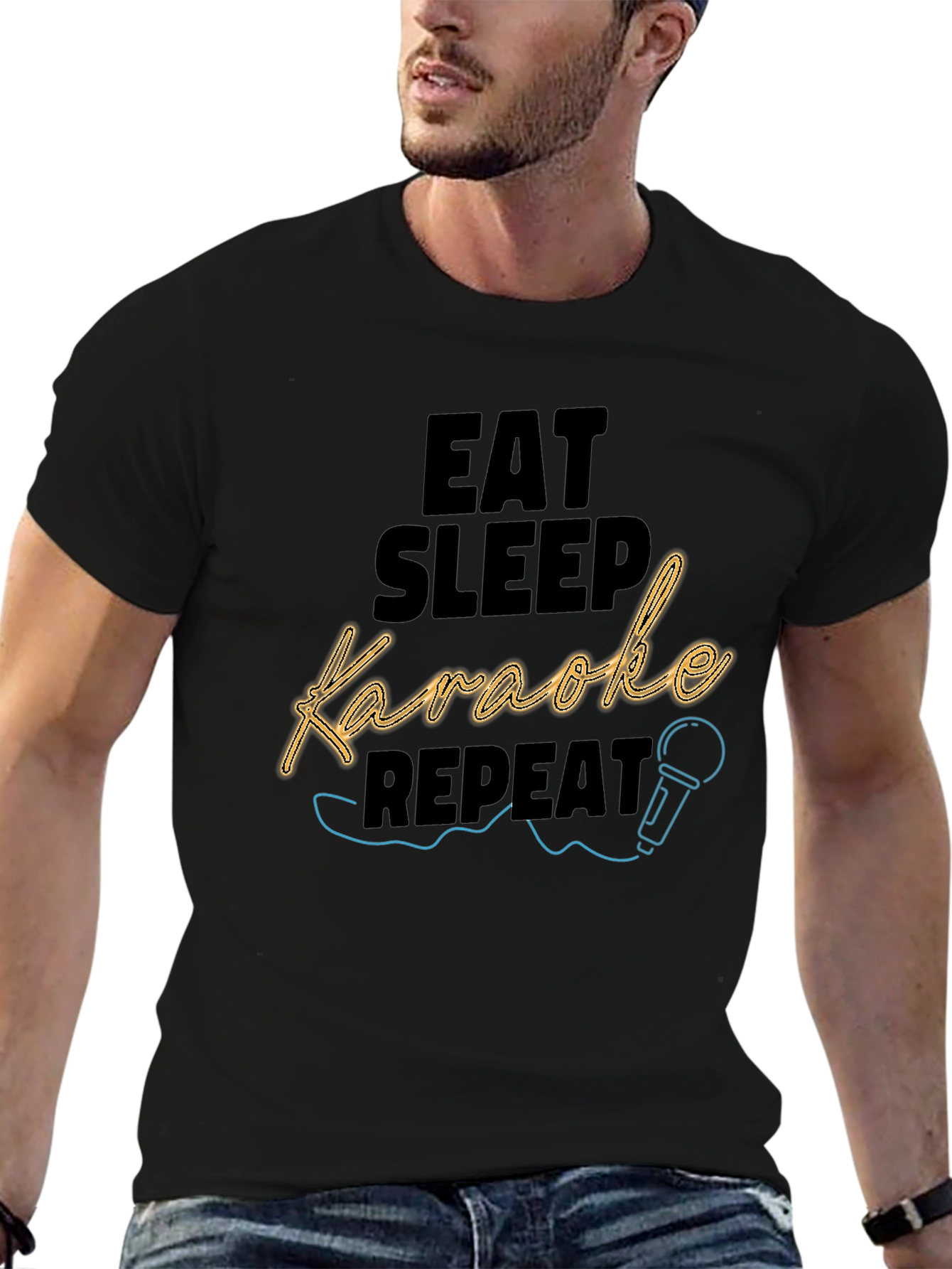 Eat Sleep Karaoke Repeat Black T-Shirt
