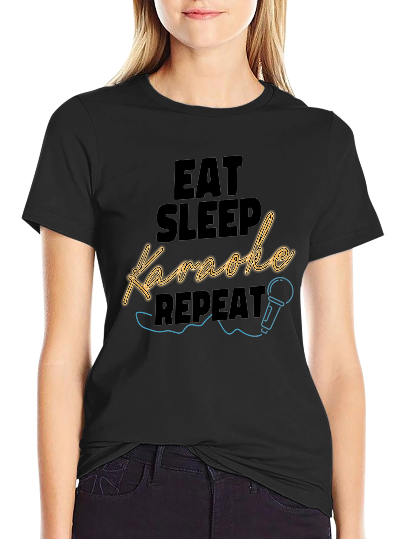 Eat Sleep Karaoke Repeat Black T-Shirt