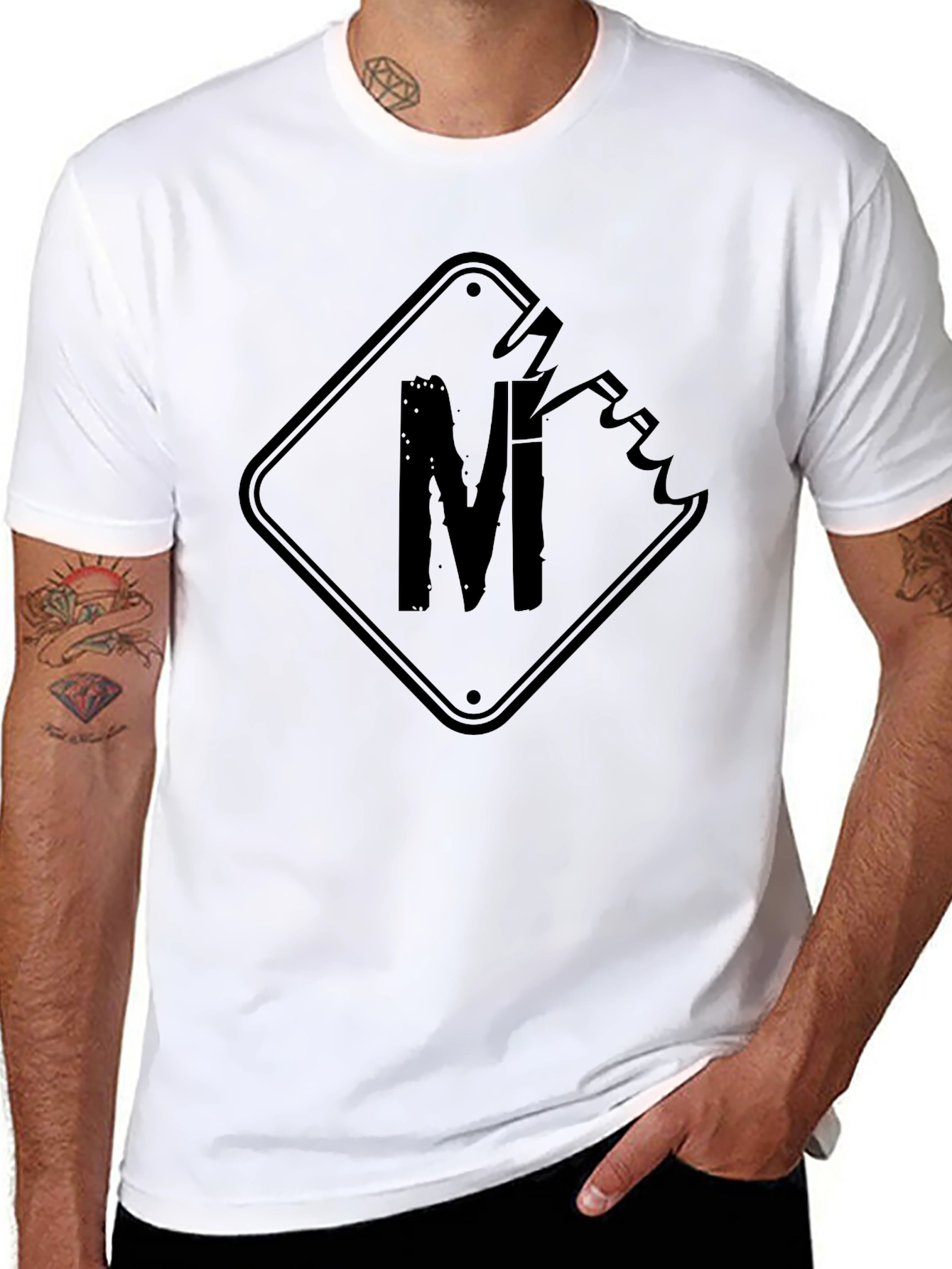 Mens Black T-Shirt with M Graphic Design