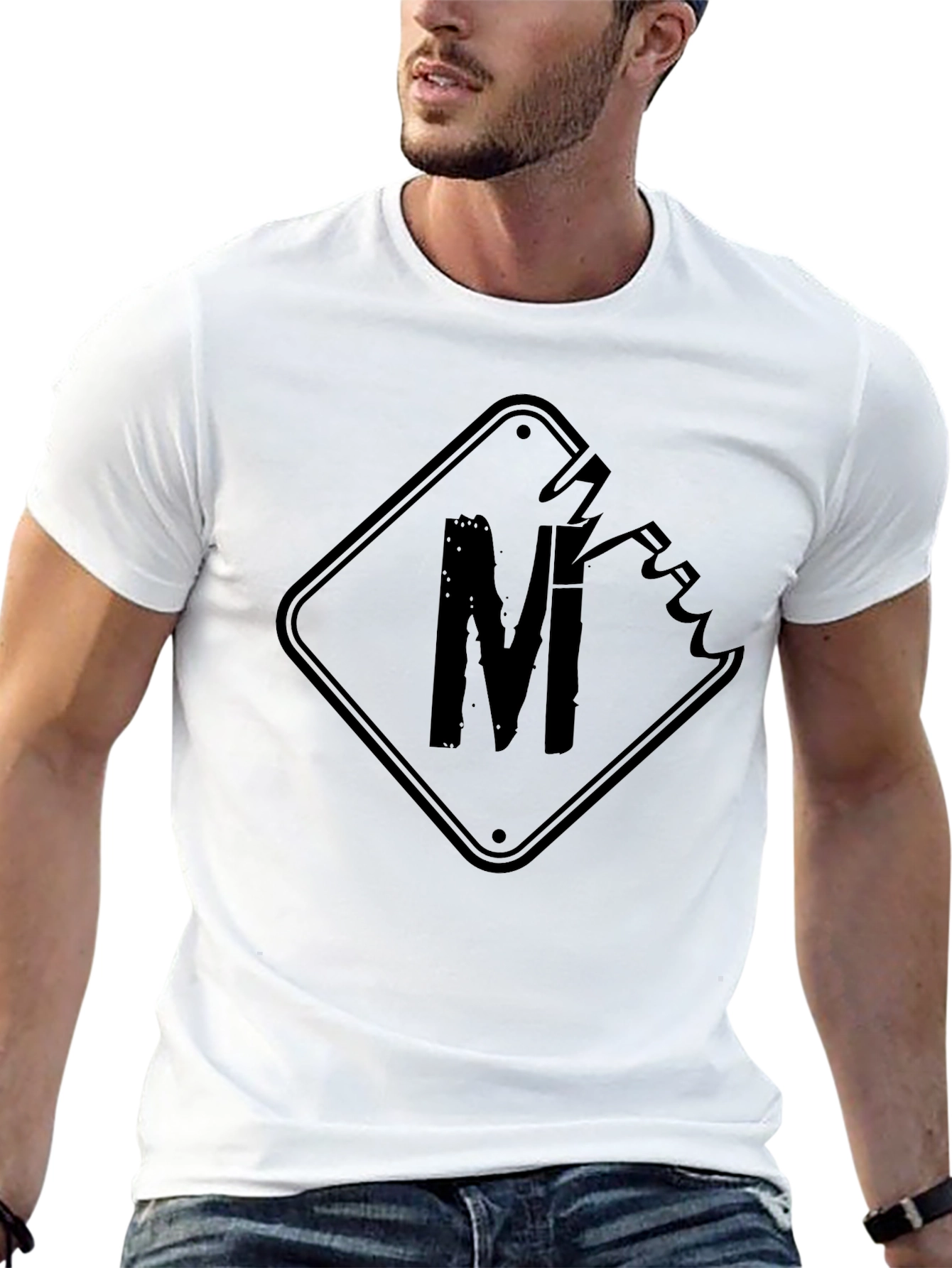 Mens Black T-Shirt with M Graphic Design