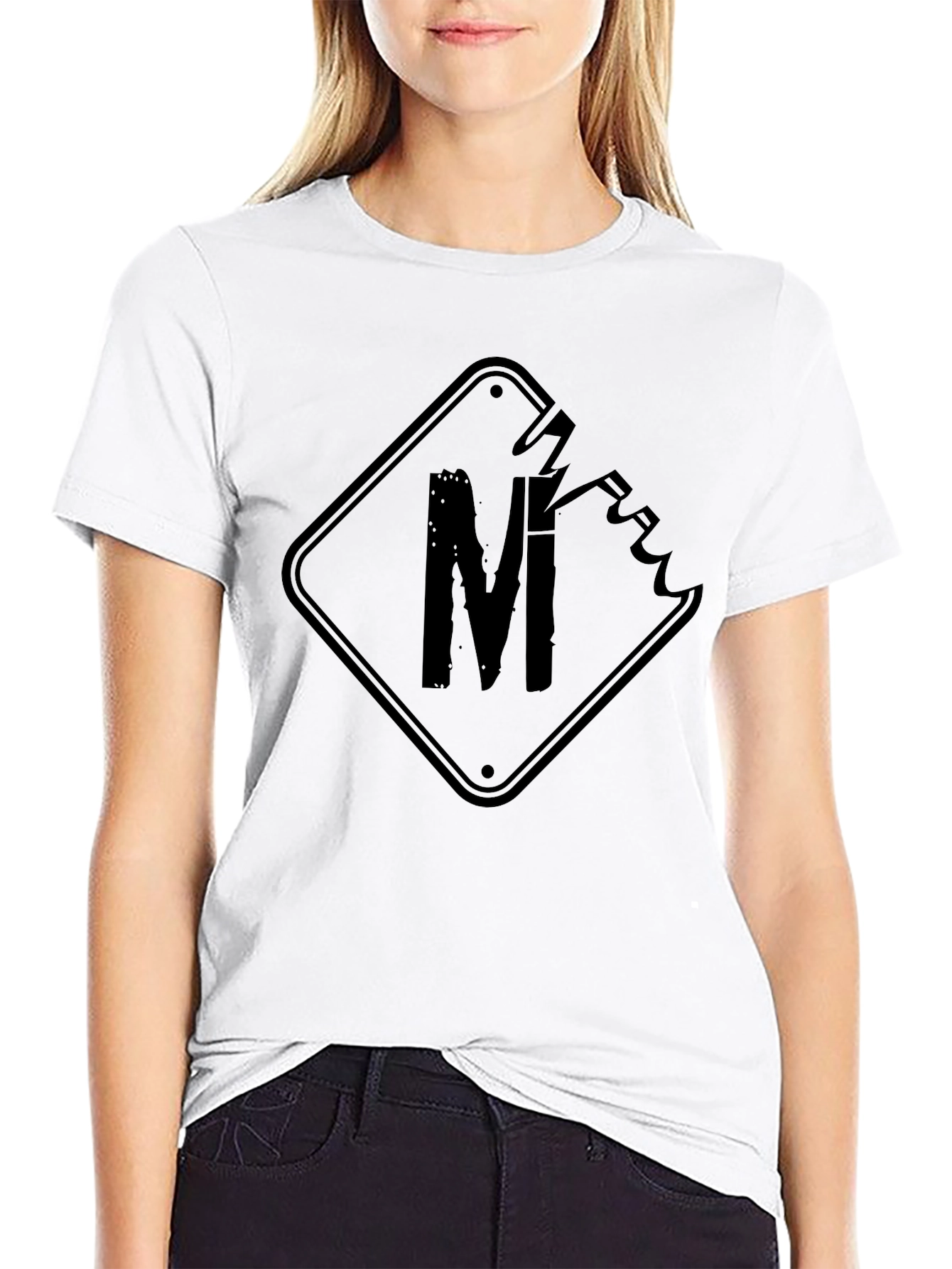 Mens Black T-Shirt with M Graphic Design