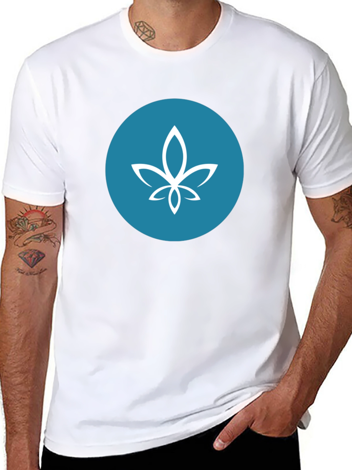 Modern Black Tee with Teal Circle Lotus Design