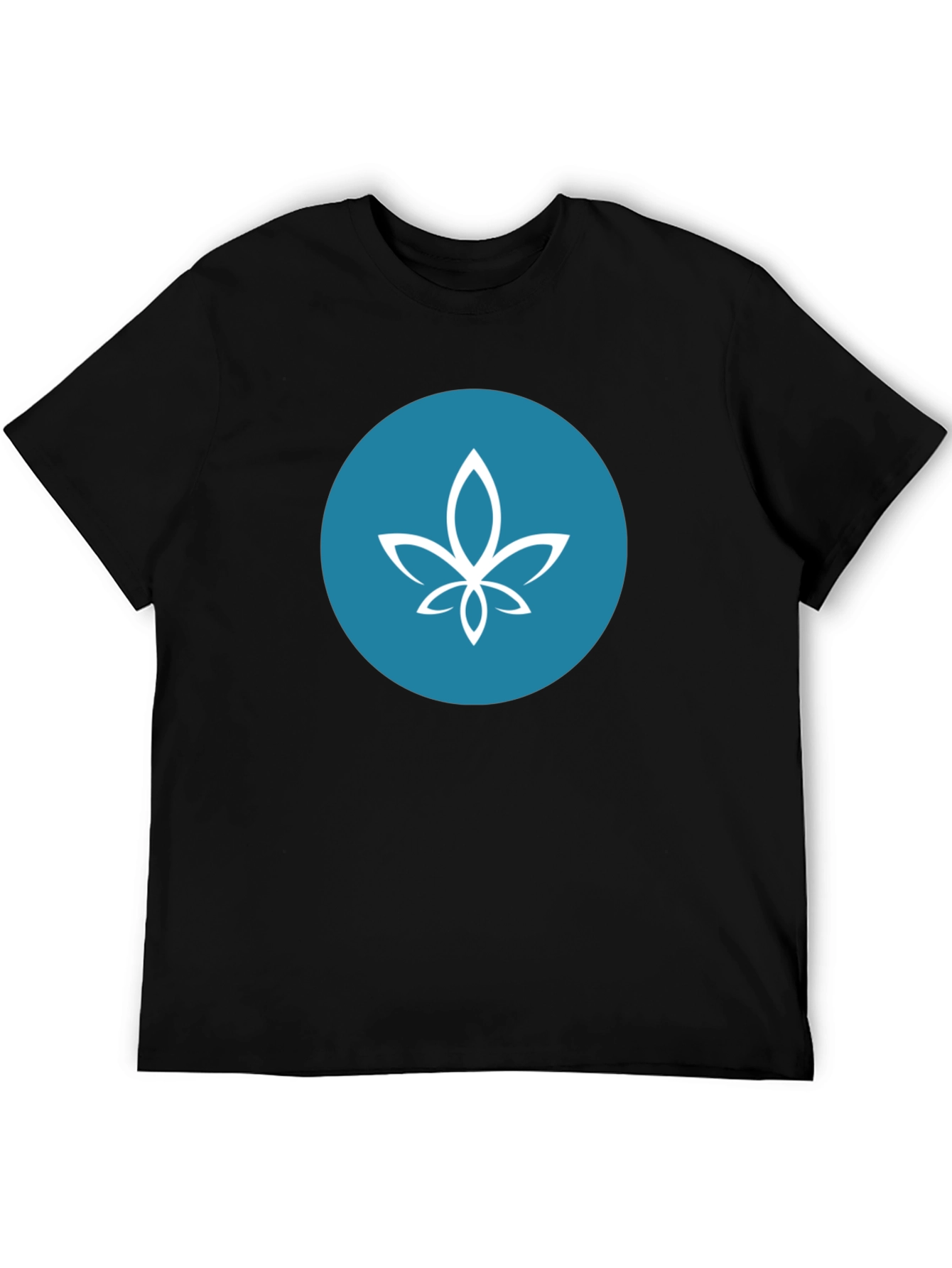 Modern Black Tee with Teal Circle Lotus Design