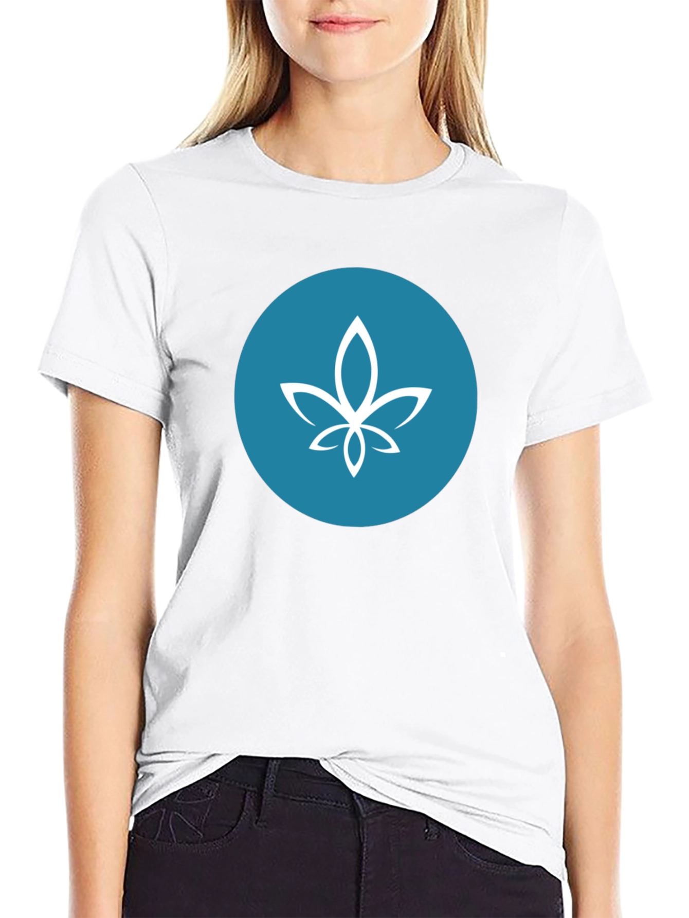 Modern Black Tee with Teal Circle Lotus Design