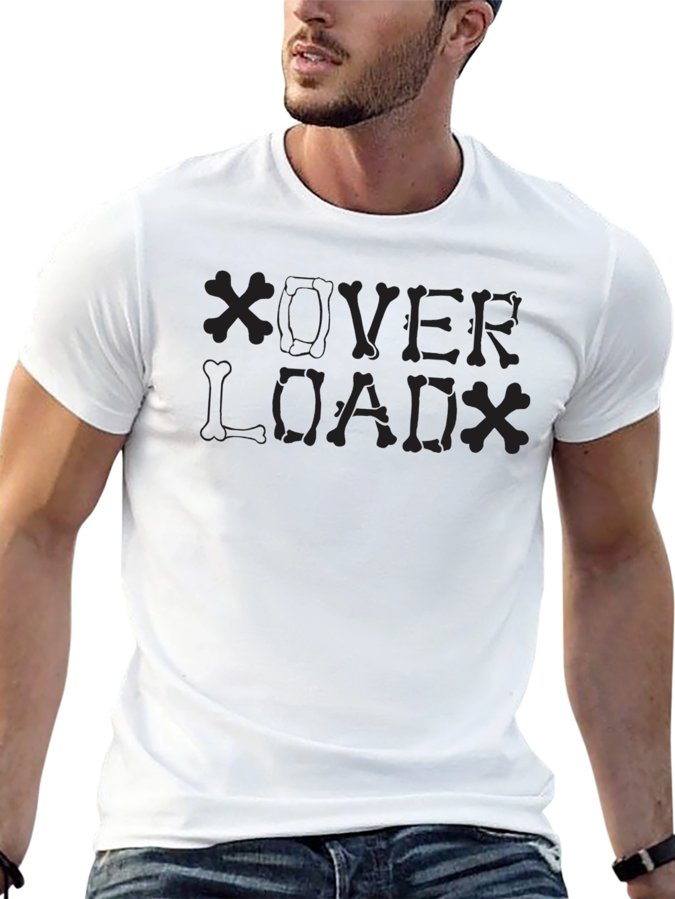Overload Skeleton Bone Graphic Print Black T-Shirt