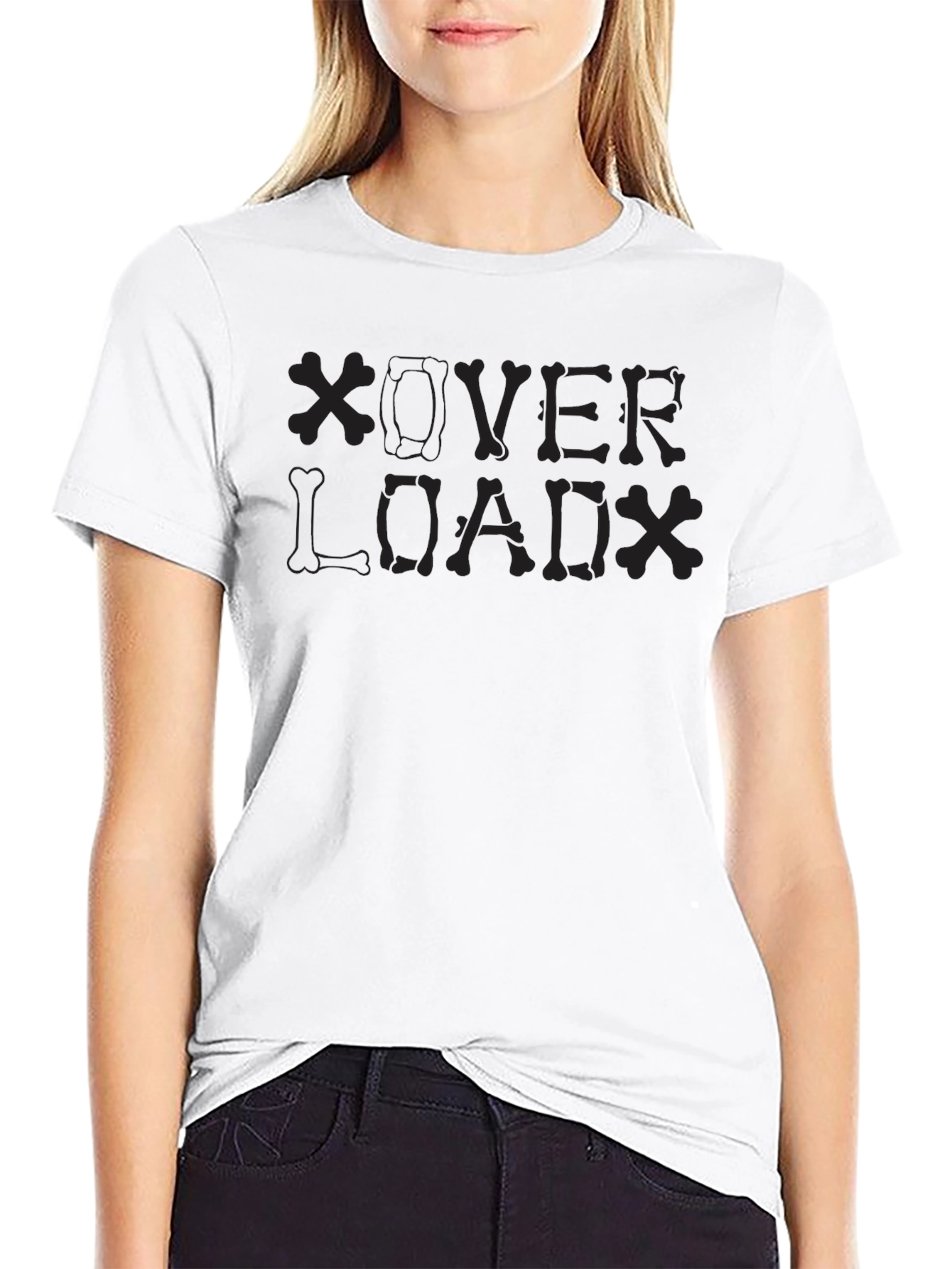 Overload Skeleton Bone Graphic Print Black T-Shirt
