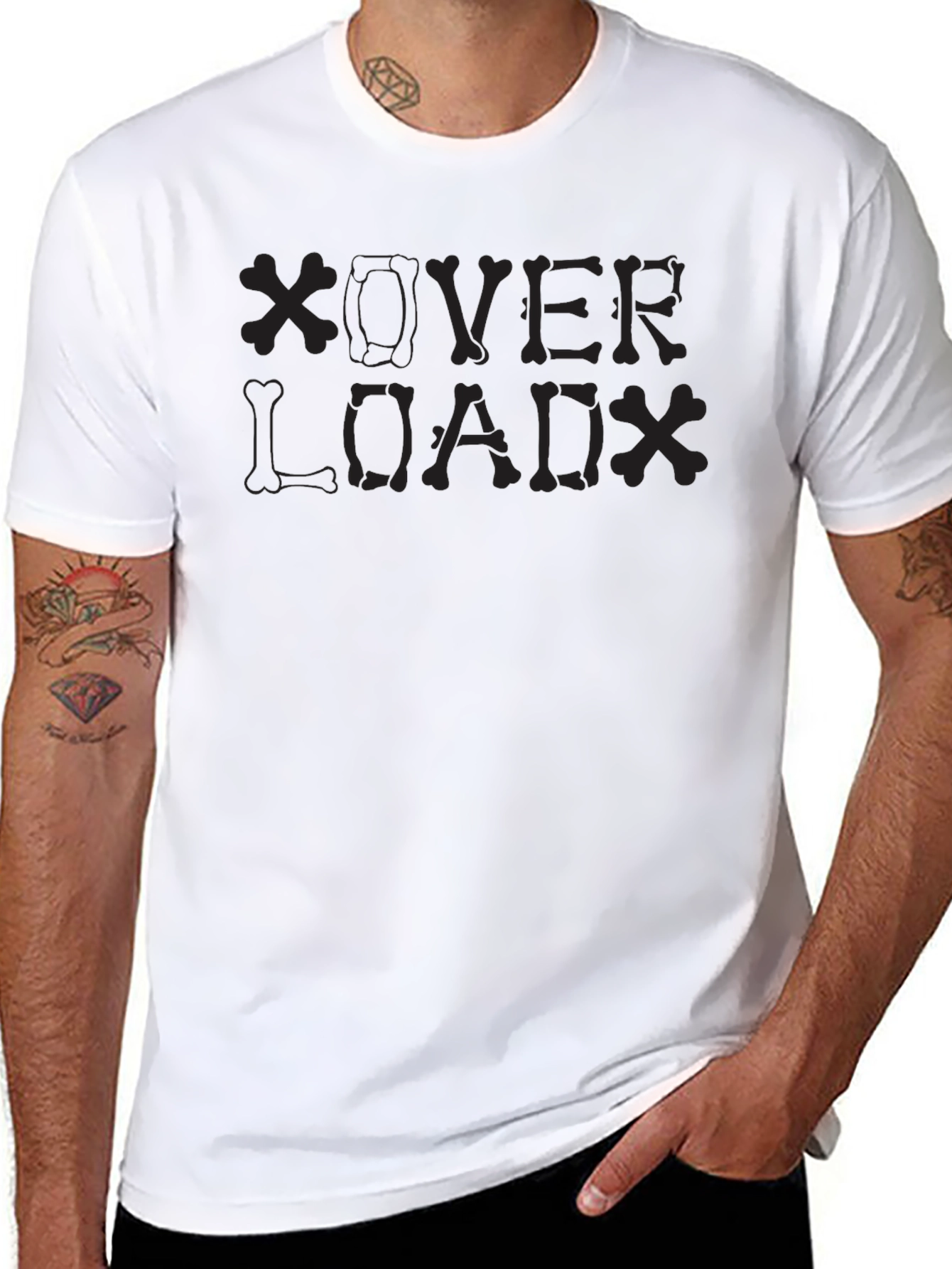 Overload Skeleton Bone Graphic Print Black T-Shirt