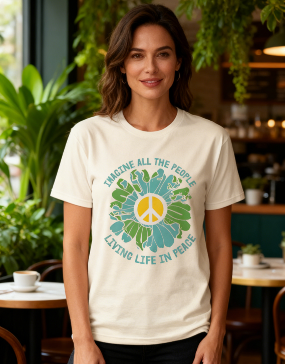"Imagine Peace" Earth Flower Graphic Tee