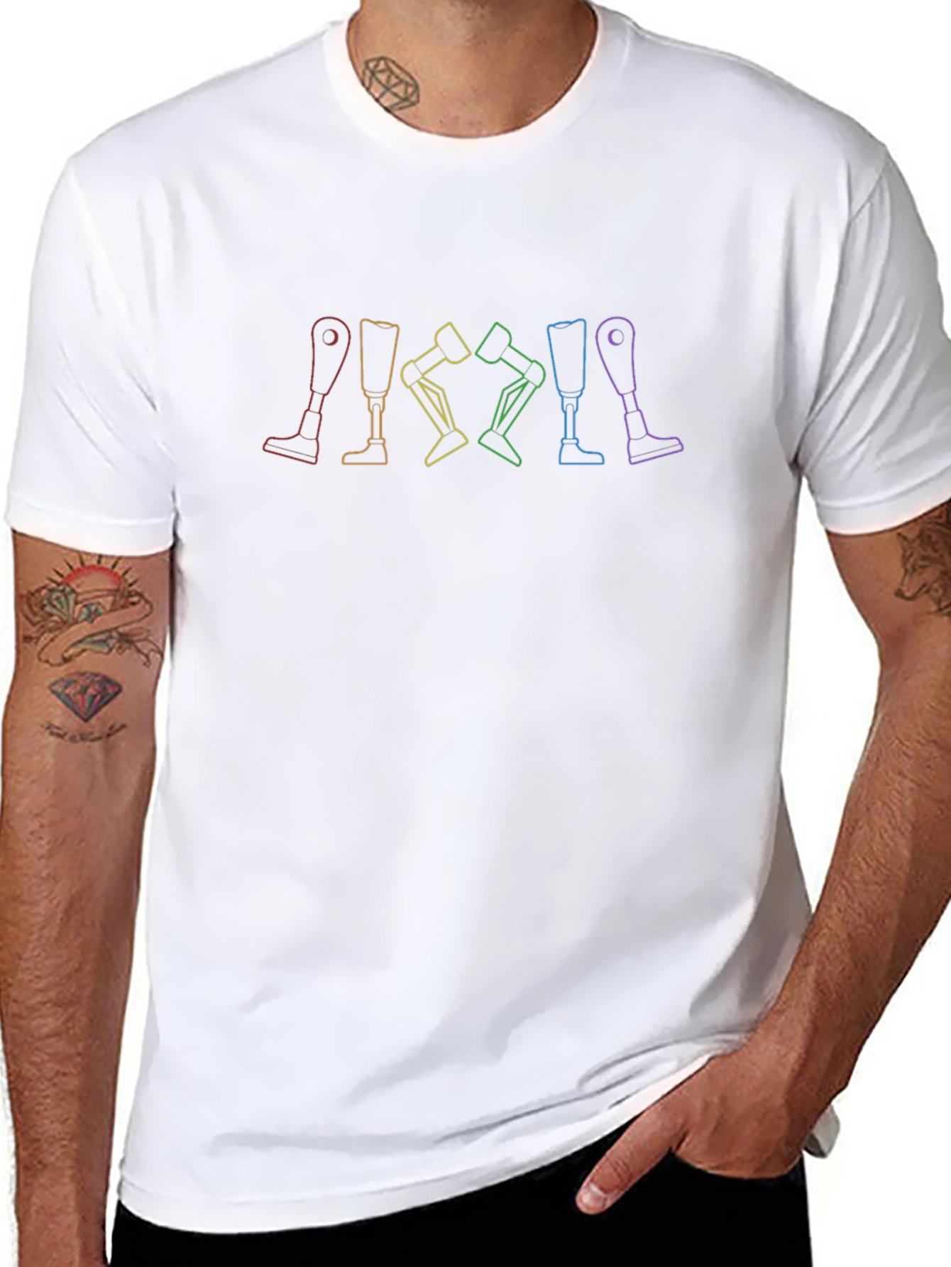 Rainbow Prosthetic Leg Line Art Black Tee