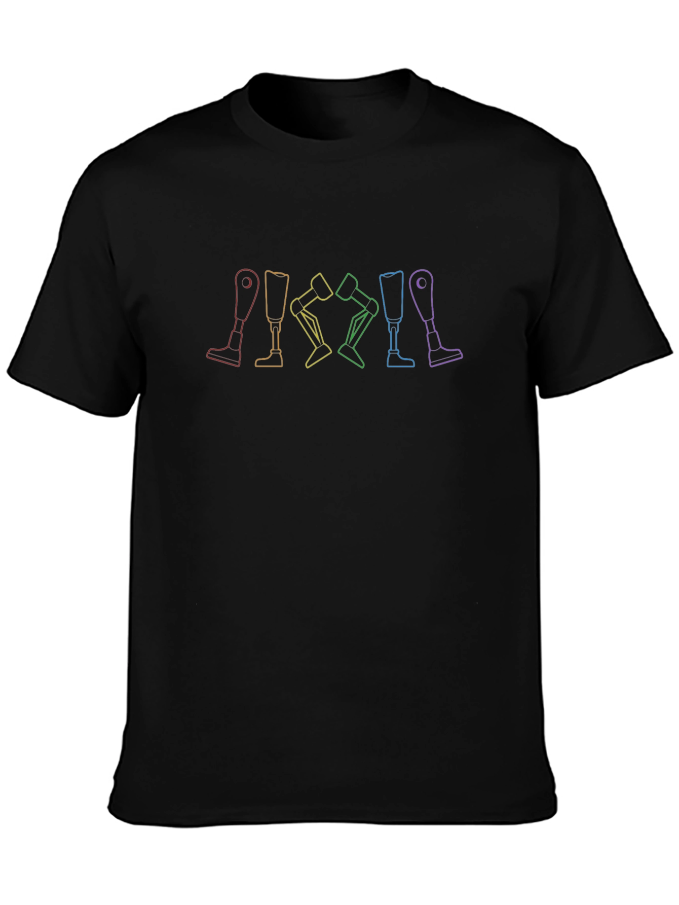 Rainbow Prosthetic Leg Line Art Black Tee