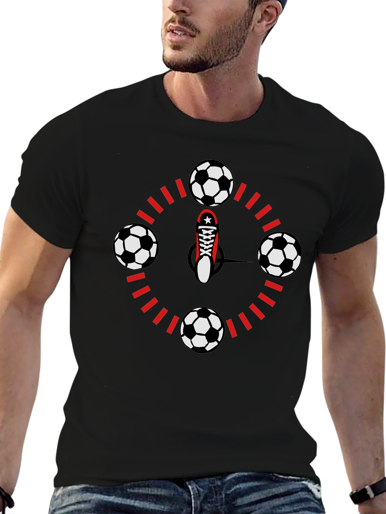 Soccer Time T-Shirt - Red & Black Graphic Tee