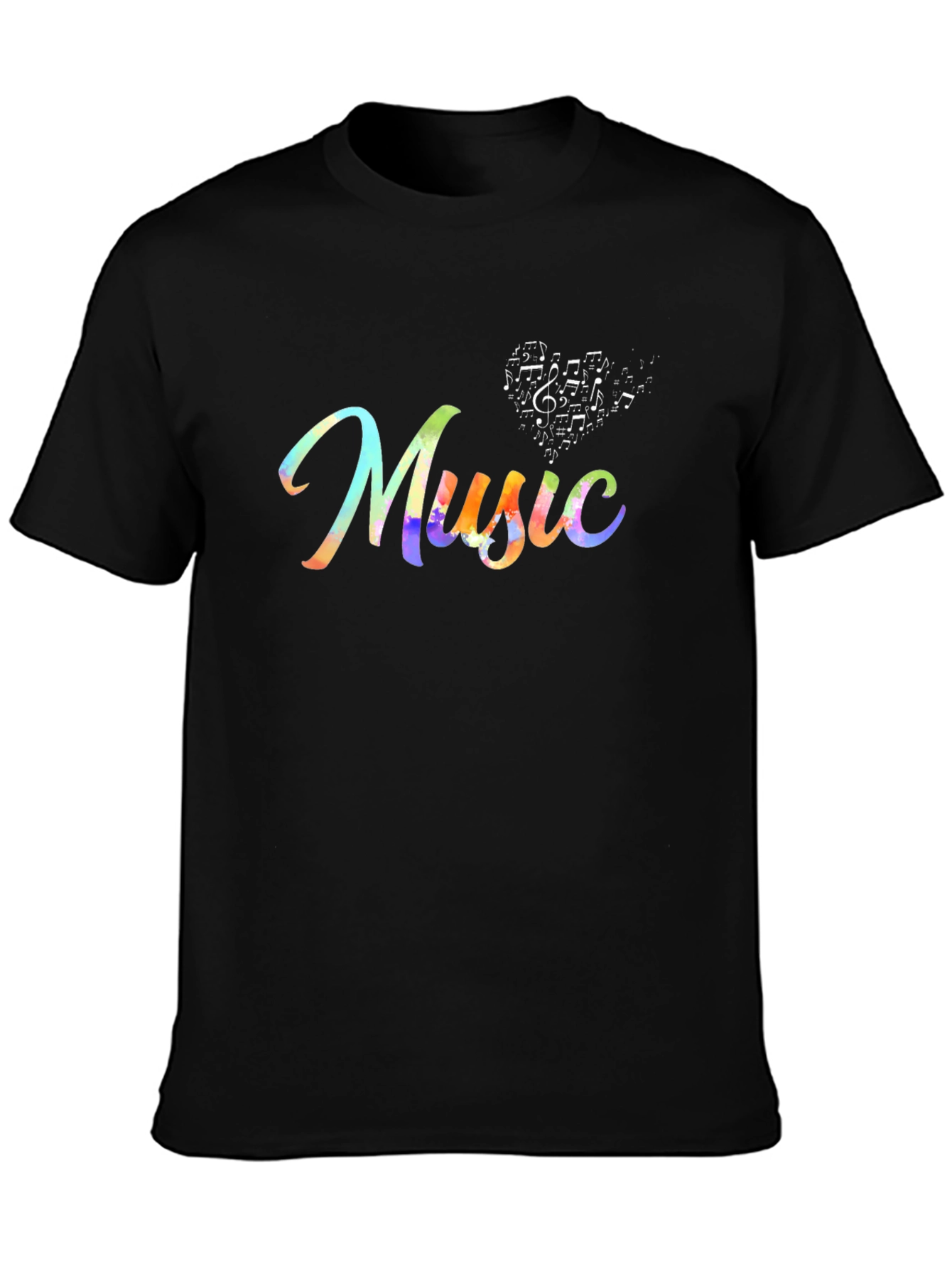 Music Note Heart Graphic Tee - Black