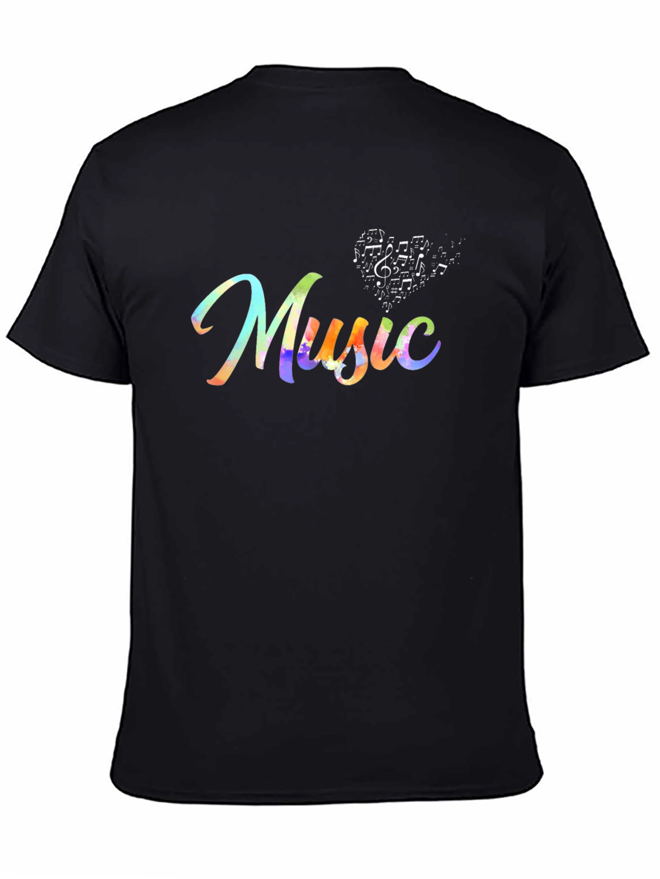 Music Note Heart Graphic Tee - Black