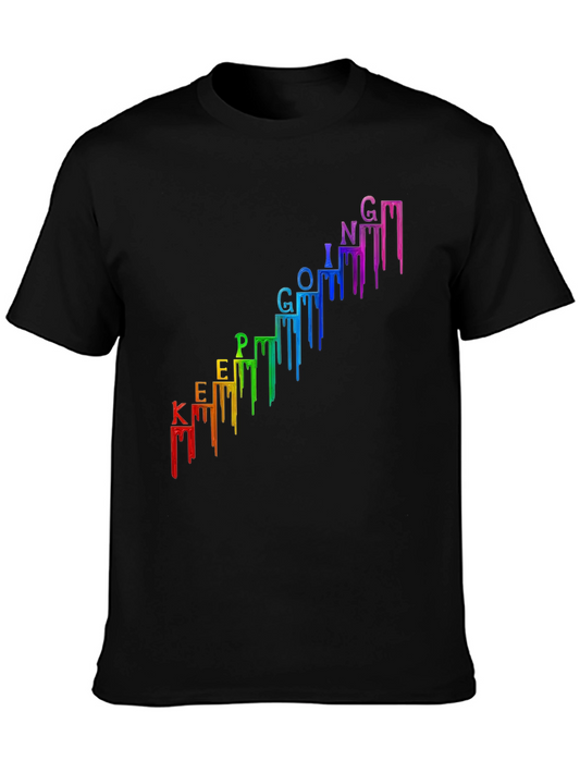 Keep Going Black T-Shirt - Rainbow Drip Design