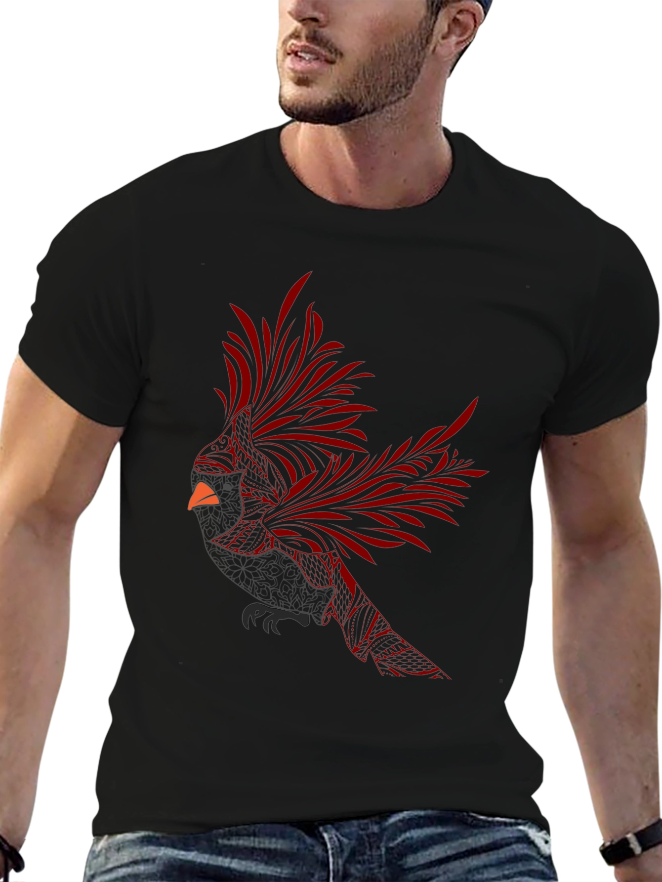 Cardinal Bird Graphic Tee - Stylish Mens Black T-Shirt